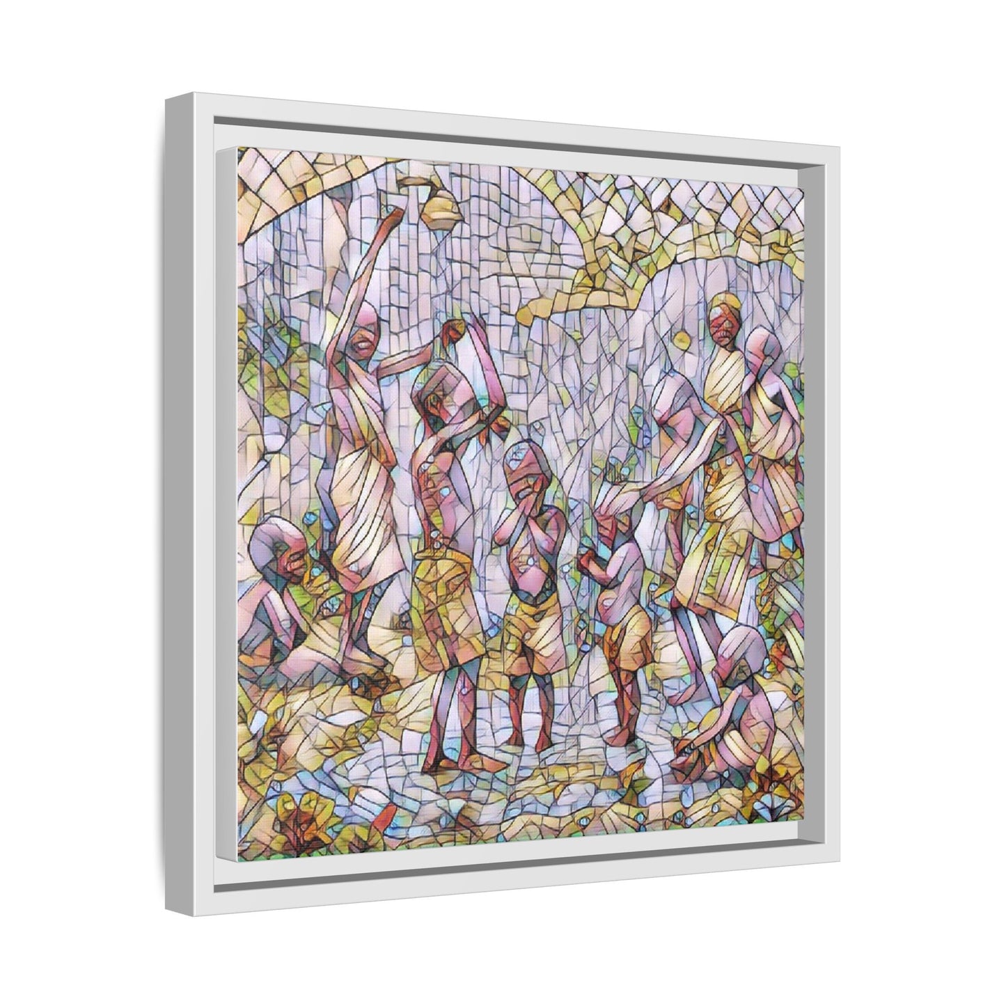 Framed Matte Canvas – Colorful Mosaic Children Playing Wall Art