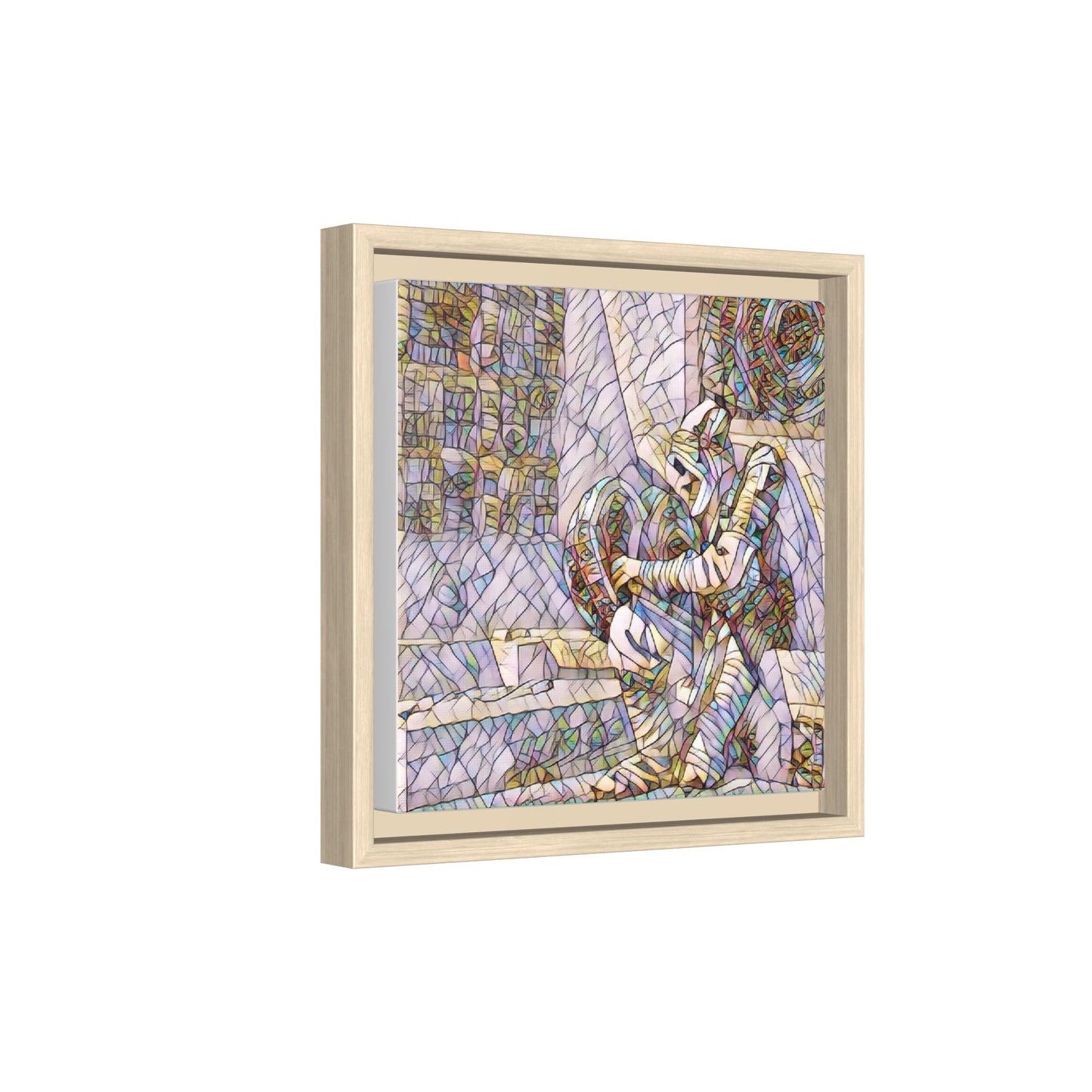 Framed Matte Canvas Art — Colorful Stained-Glass Astronaut Embrace