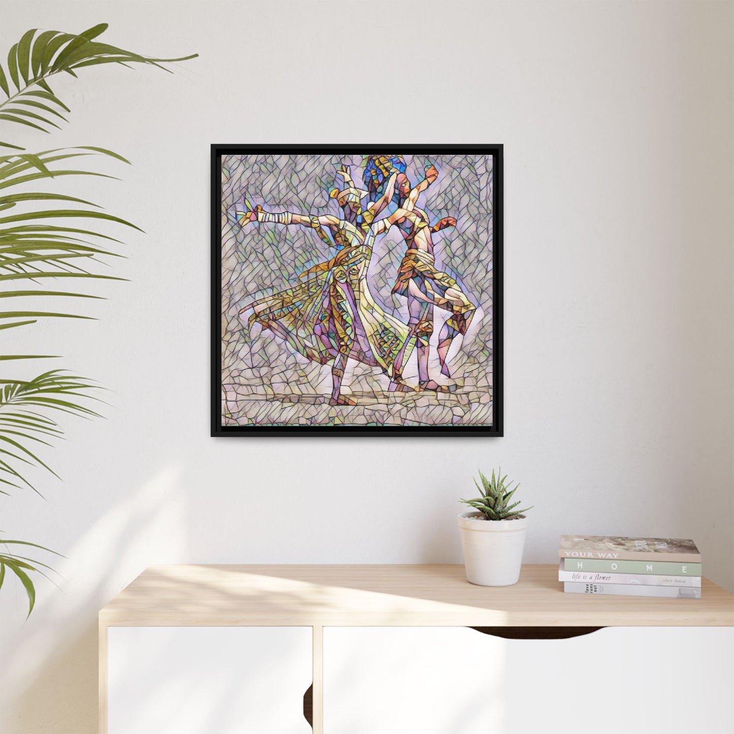Framed Matte Canvas Wall Art — Abstract Dancers in Stained Glass Style