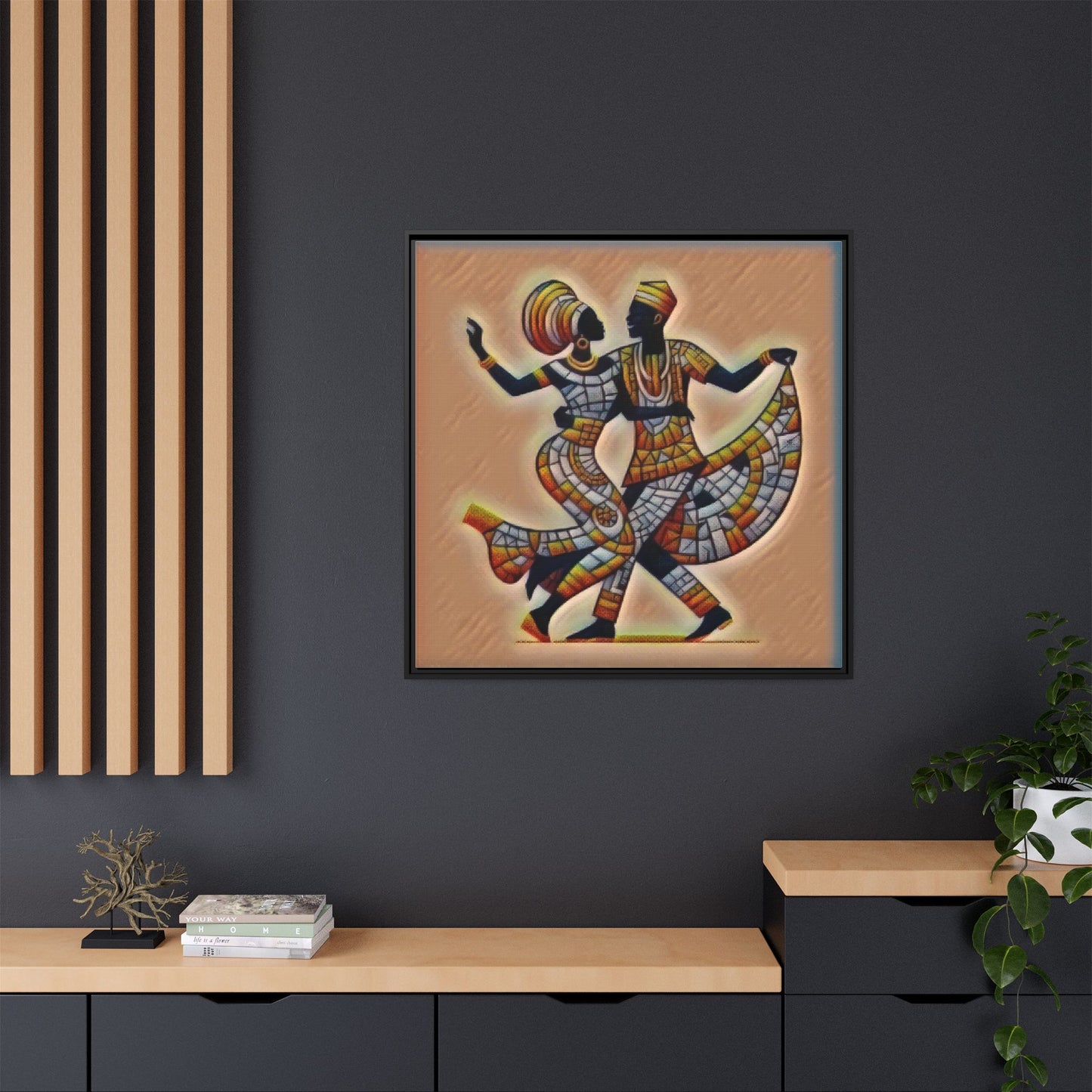 Framed African Dance Mosaic Art Print — Matte Canvas Wall Decor