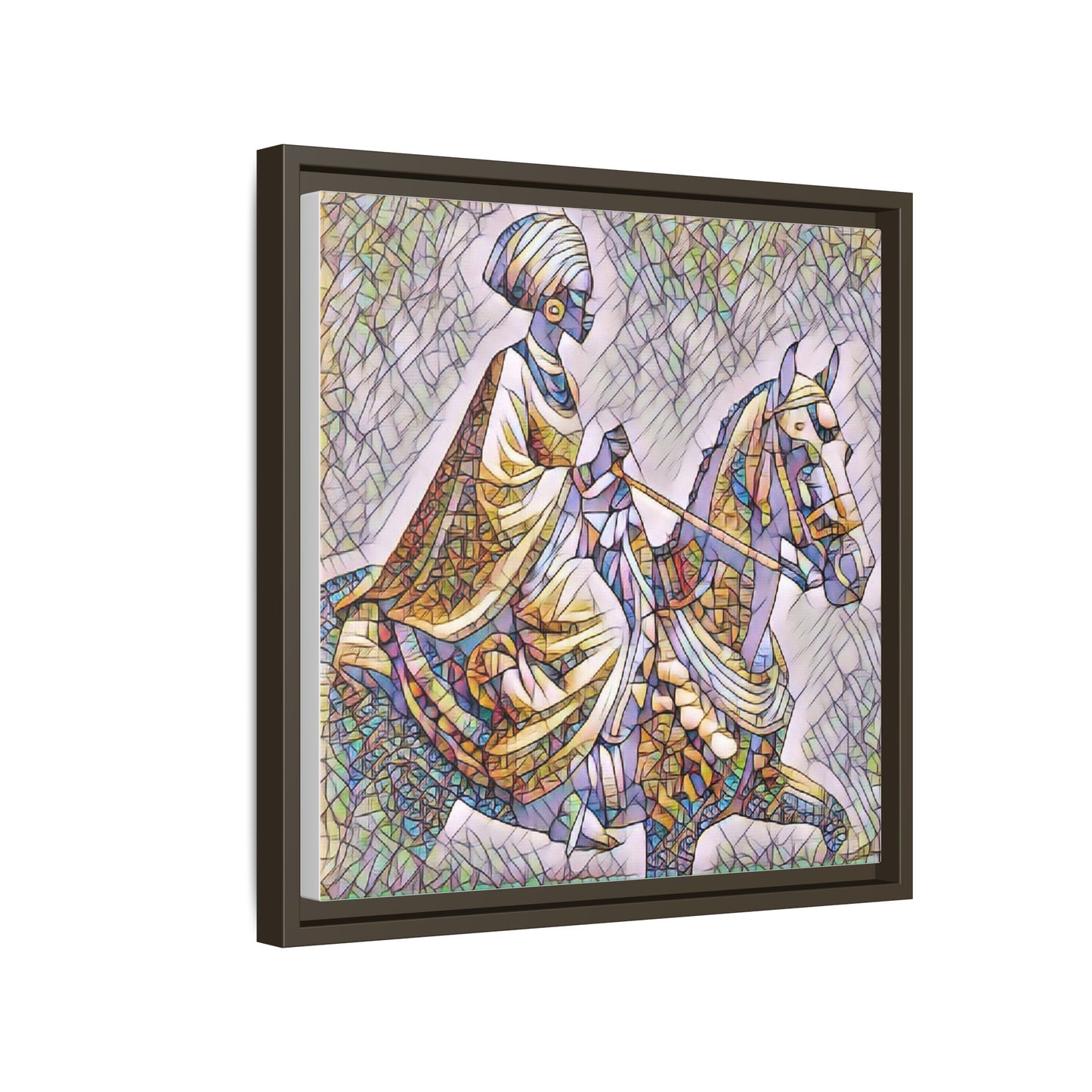 Mosaic Rider Framed Canvas Art — African Horsewoman Wall Decor