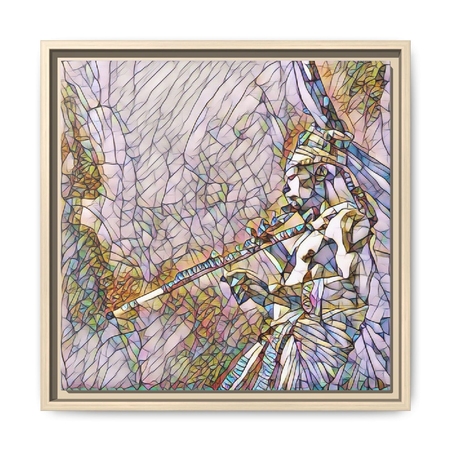 Abstract Tribal Flutist Matte Canvas Framed Wall Art