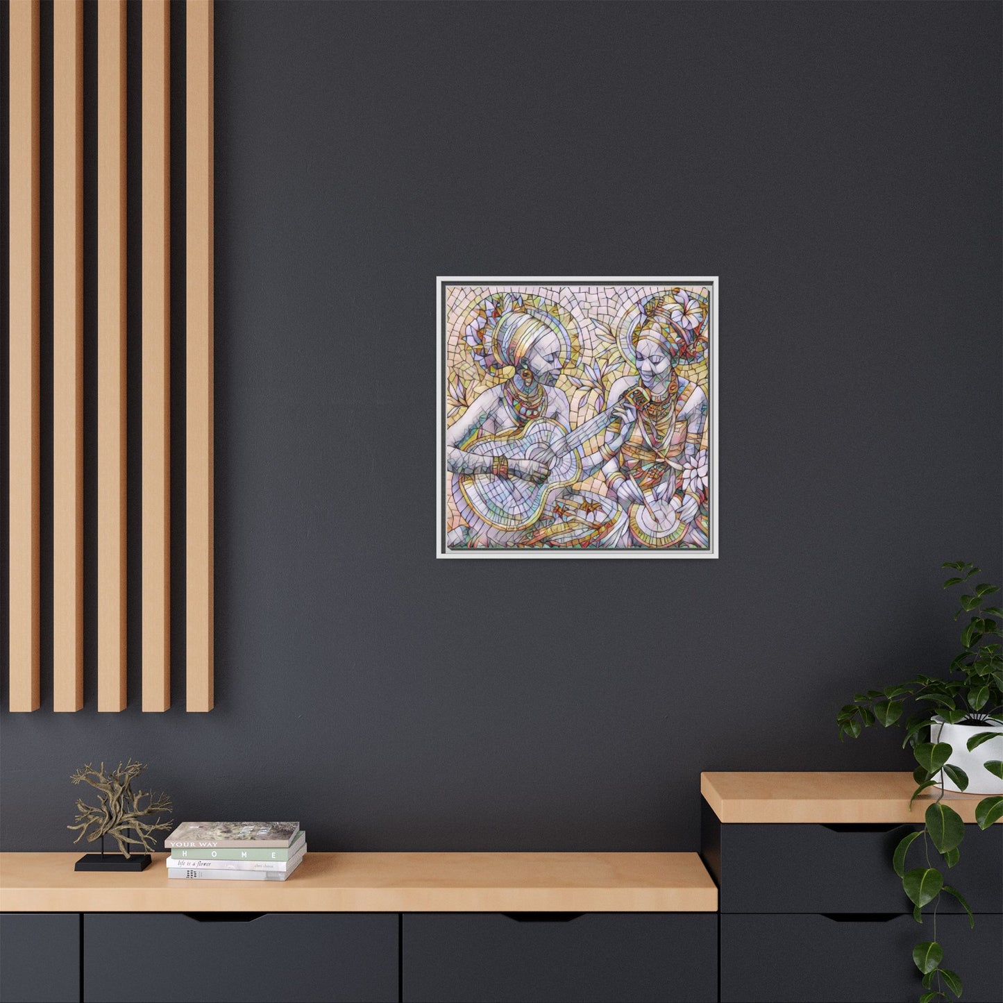 Framed Canvas Art – Colorful Mosaic Musicians Wall Decor