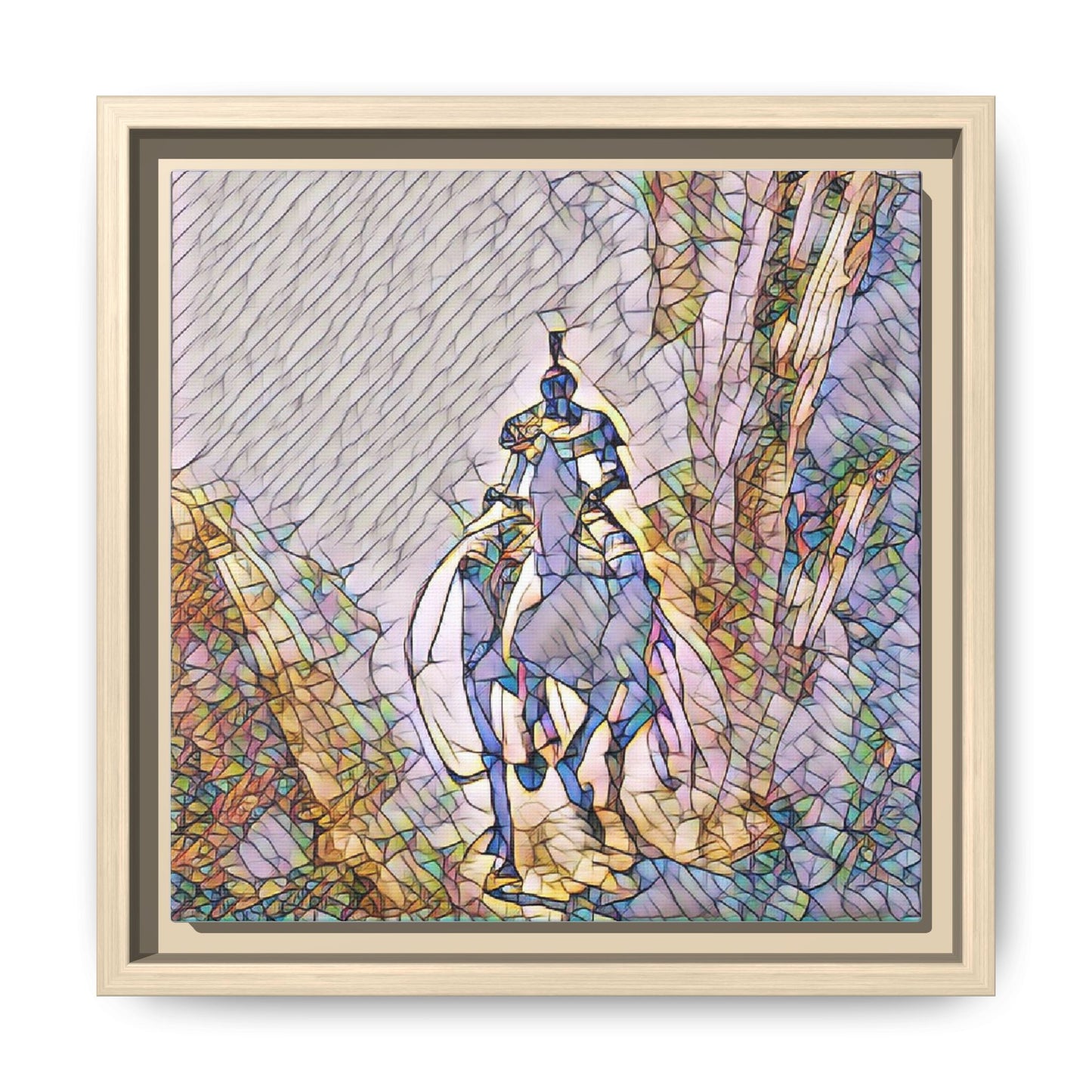 Stained-Glass Knight Matte Framed Canvas Wall Art