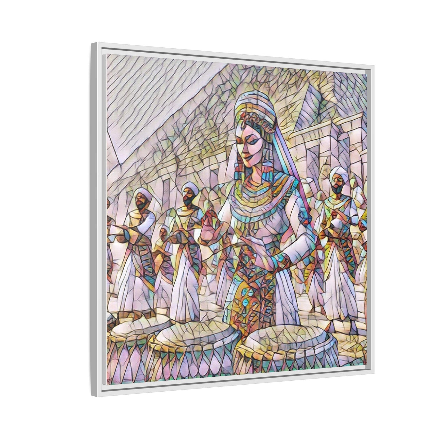 Egyptian Drummers Framed Canvas Art — Colorful Egyptian Dancer Wall Decor