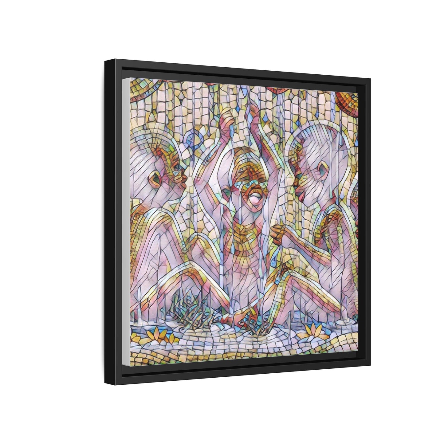 Framed Matte Canvas Art — Mosaic Children Playing (Multicolor)