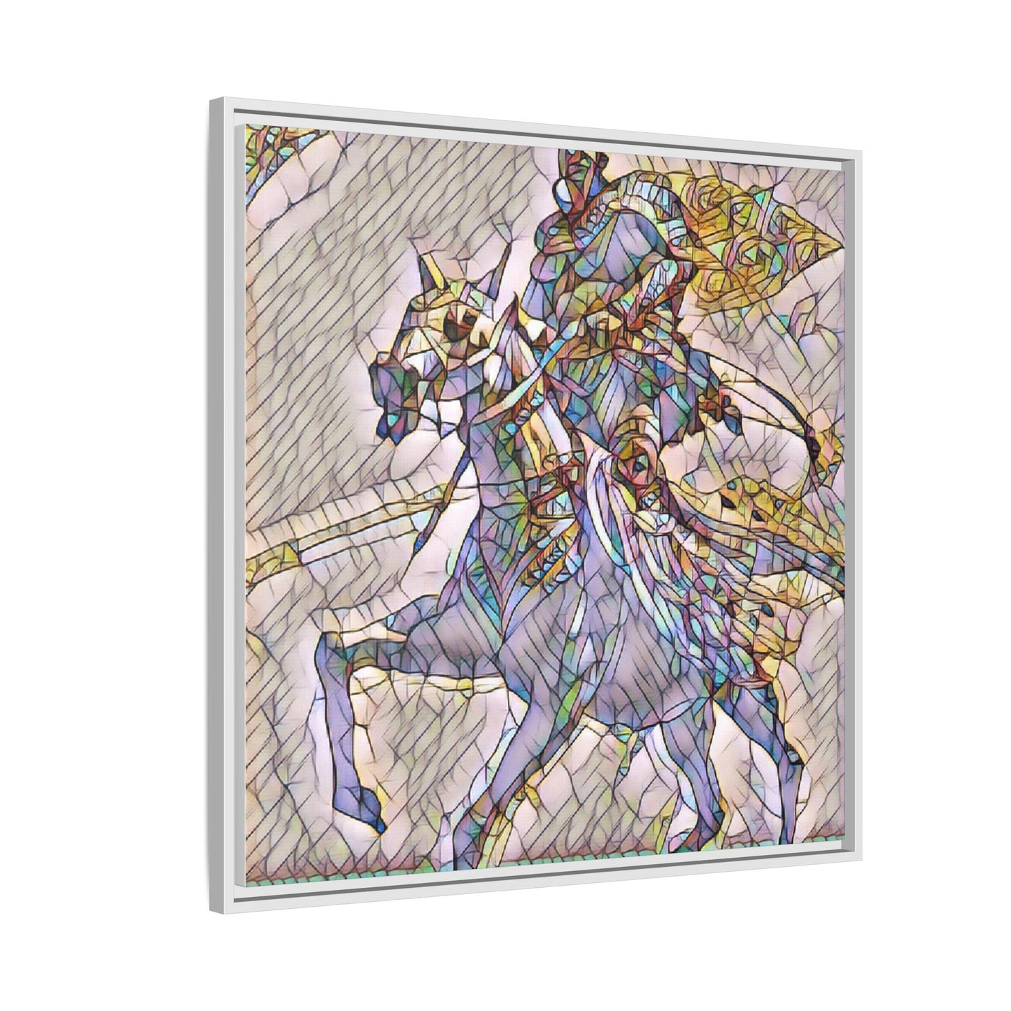 Framed Matte Canvas Art — Stained Glass Knight on Horse Fantasy Wall Decor