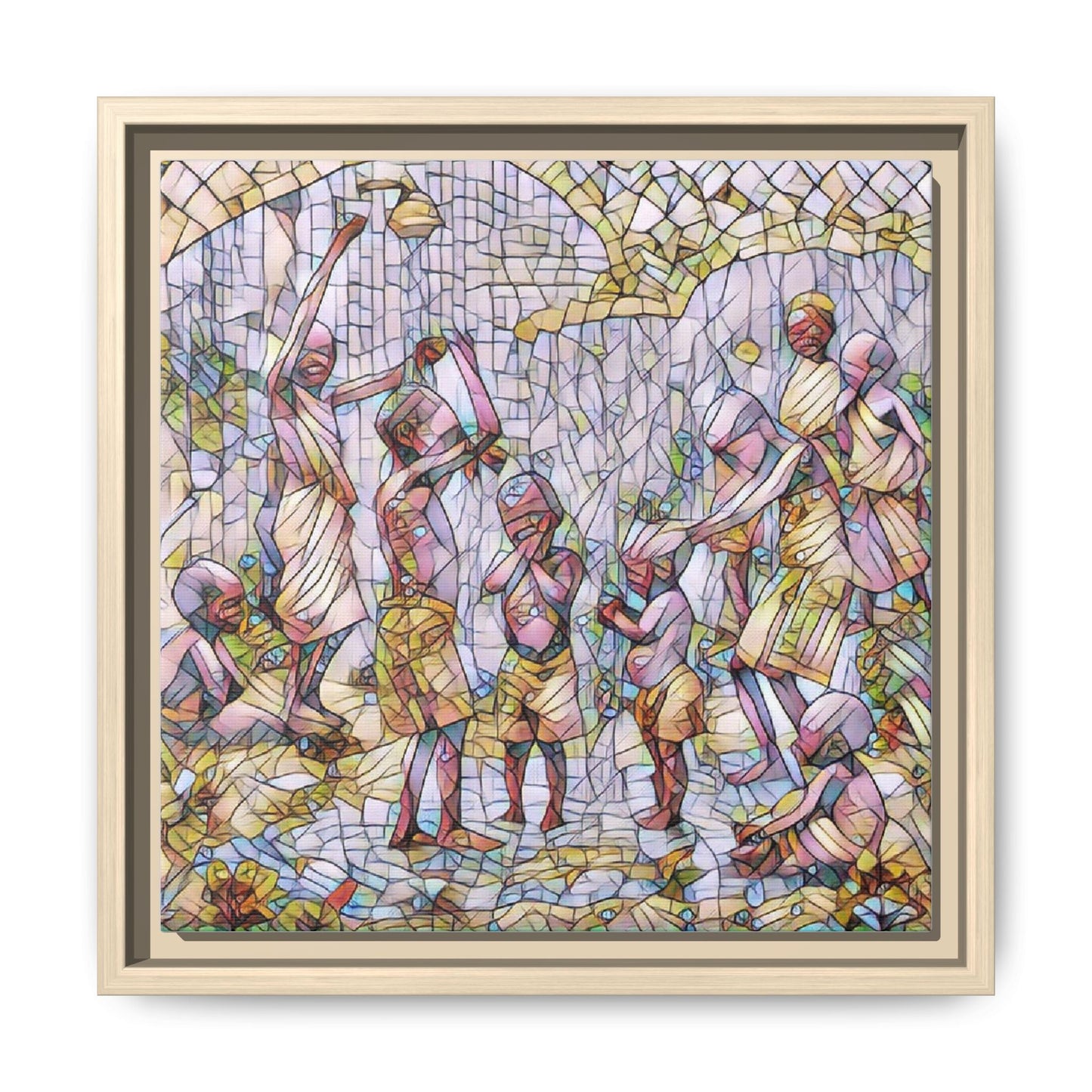 Framed Matte Canvas – Colorful Mosaic Children Playing Wall Art