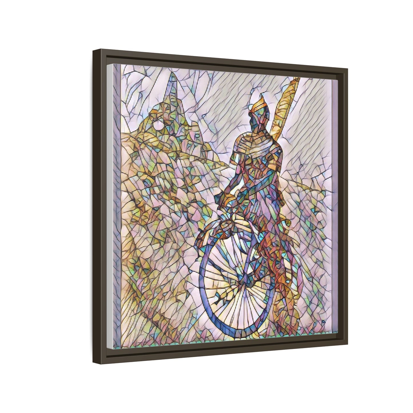 Cyclist Stained Glass Art Print — Framed Matte Canvas