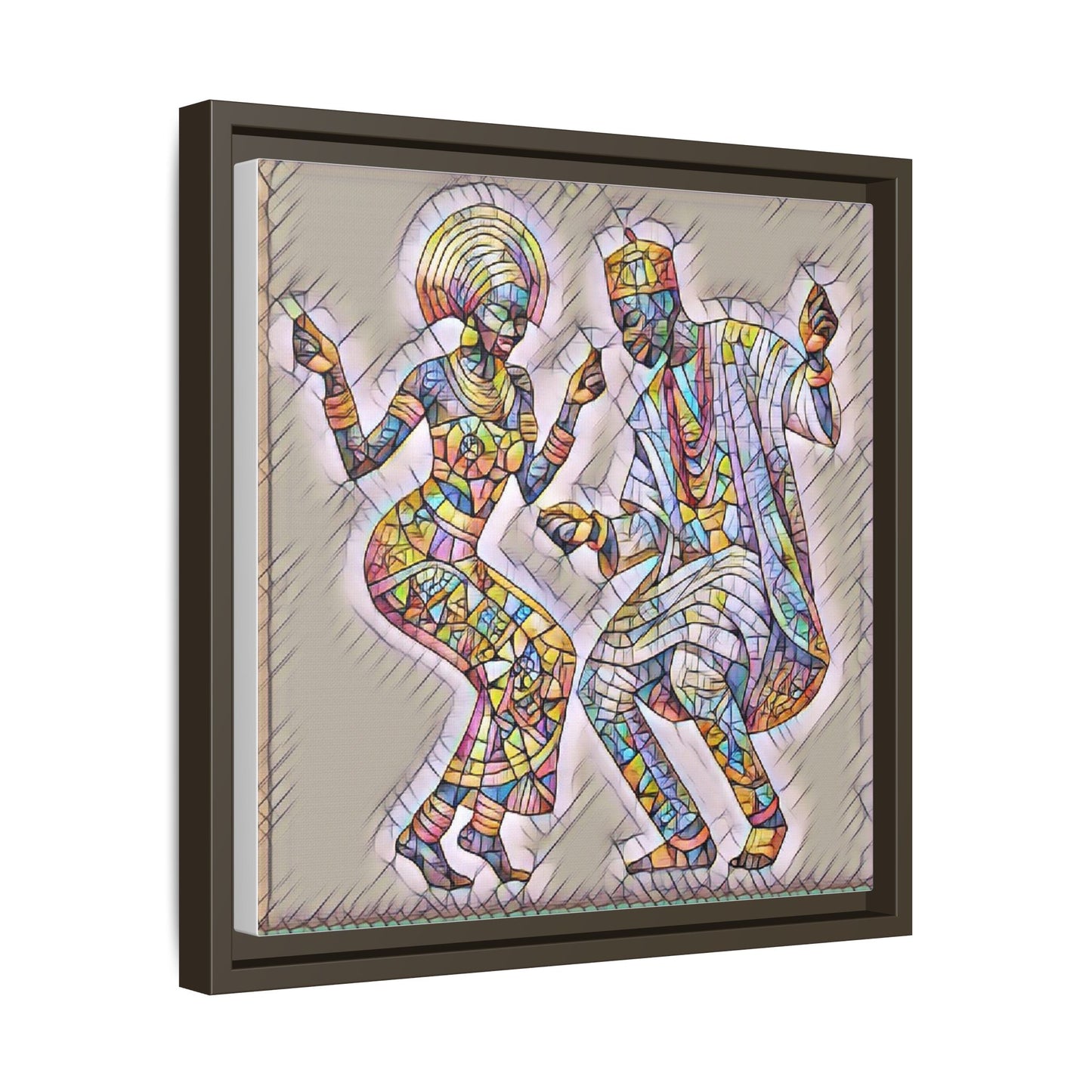 Afrobeat Dancers Framed Canvas Art — Colorful Mosaic African Dance Print