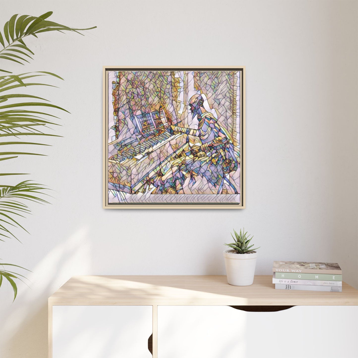 Framed Matte Canvas Art — Colorful Abstract Musician at Piano