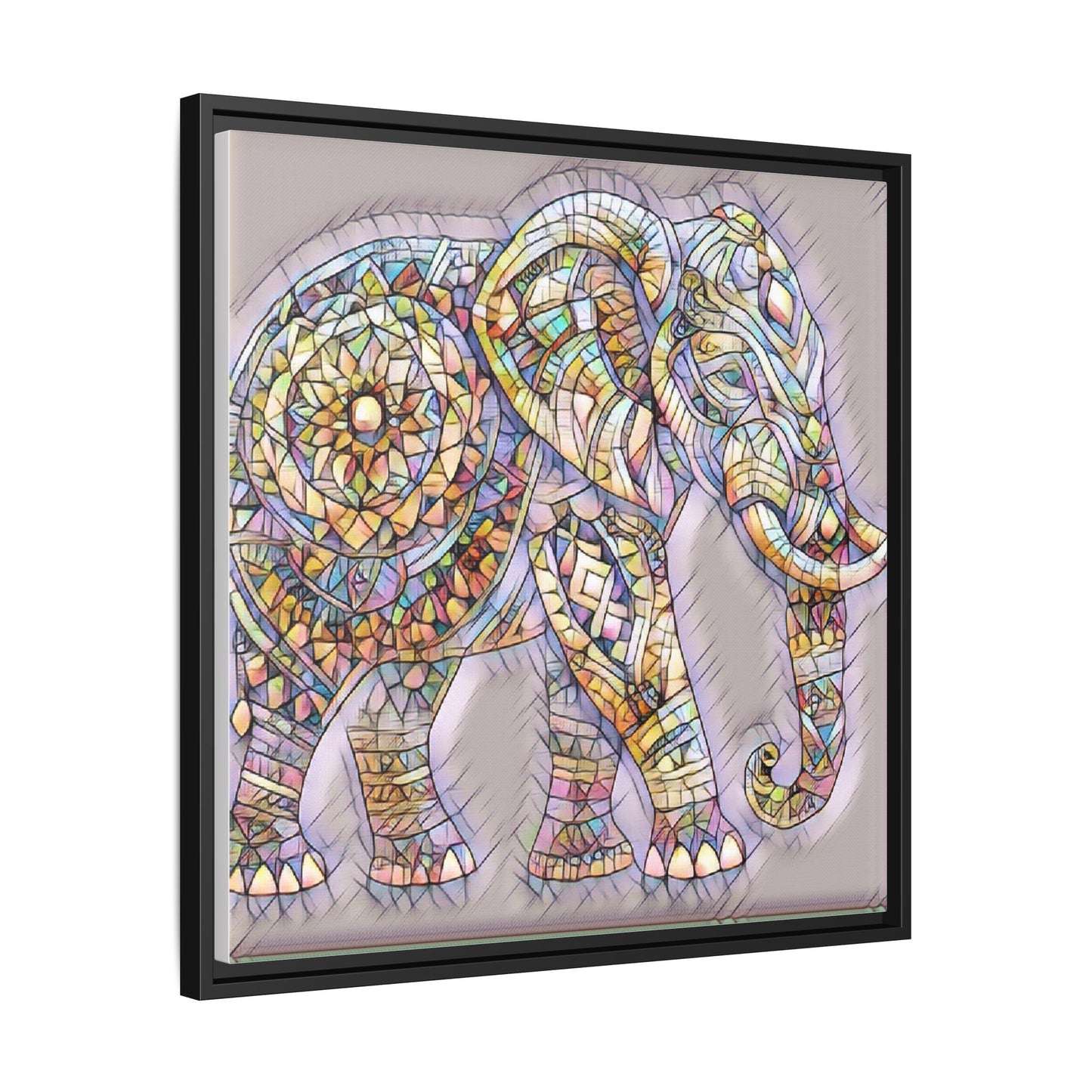 Colorful Mosaic Elephant Framed Canvas Print