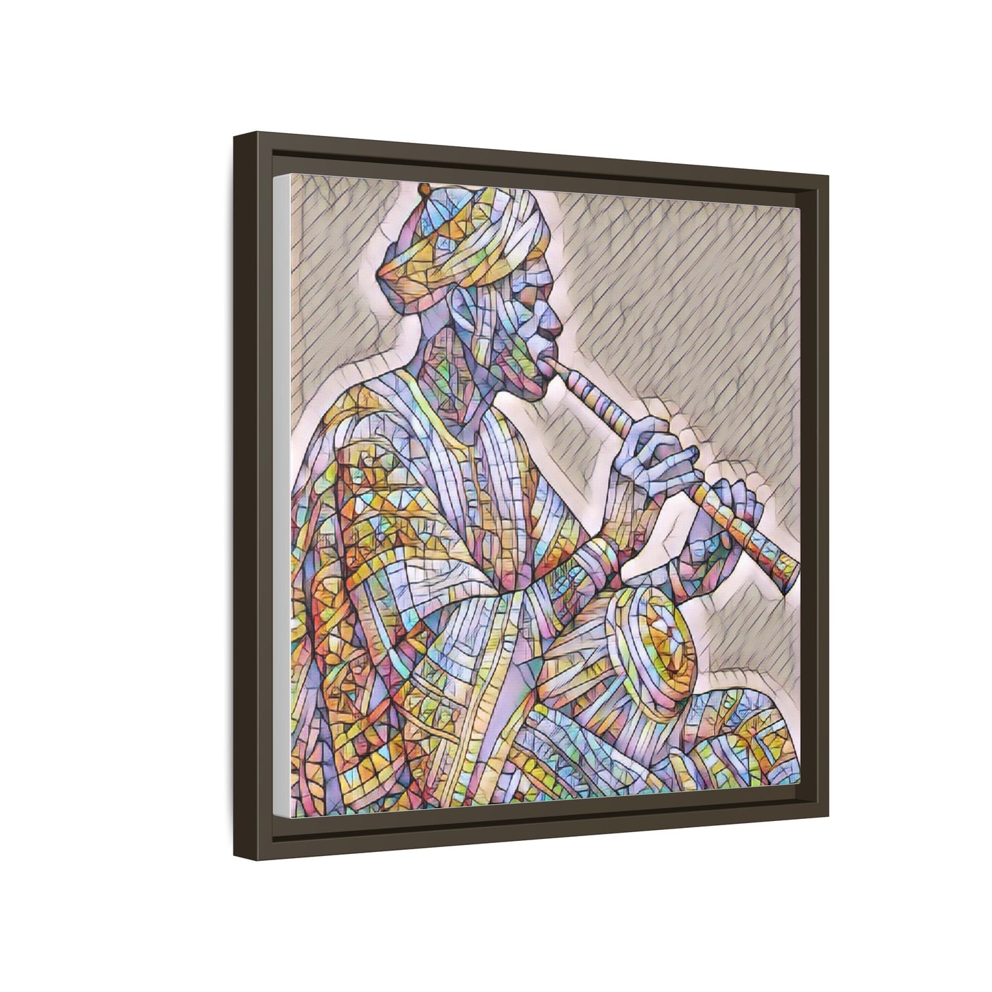 Framed Canvas Art — Colorful Middle Eastern Flute Player Print