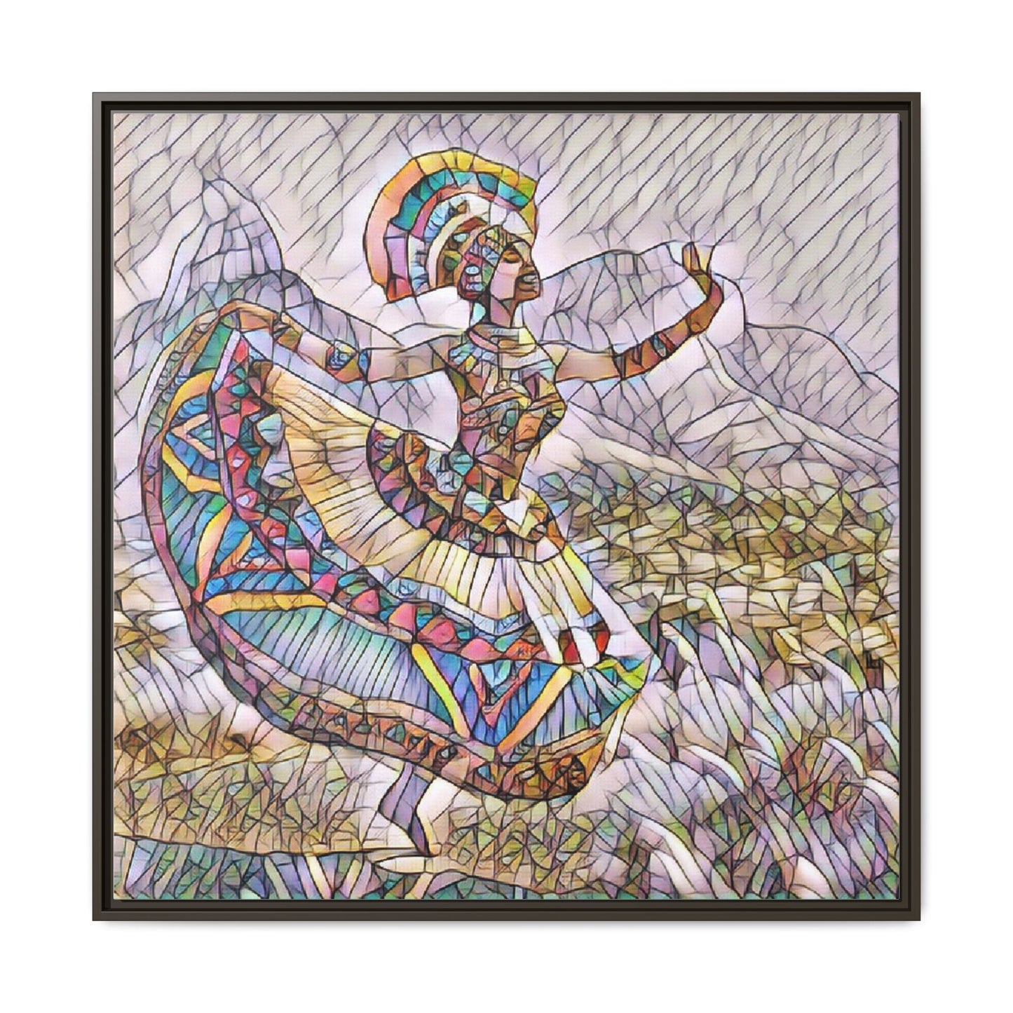 Ballerina Mosaic Framed Canvas Print — Colorful Ethnic Dance Wall Art