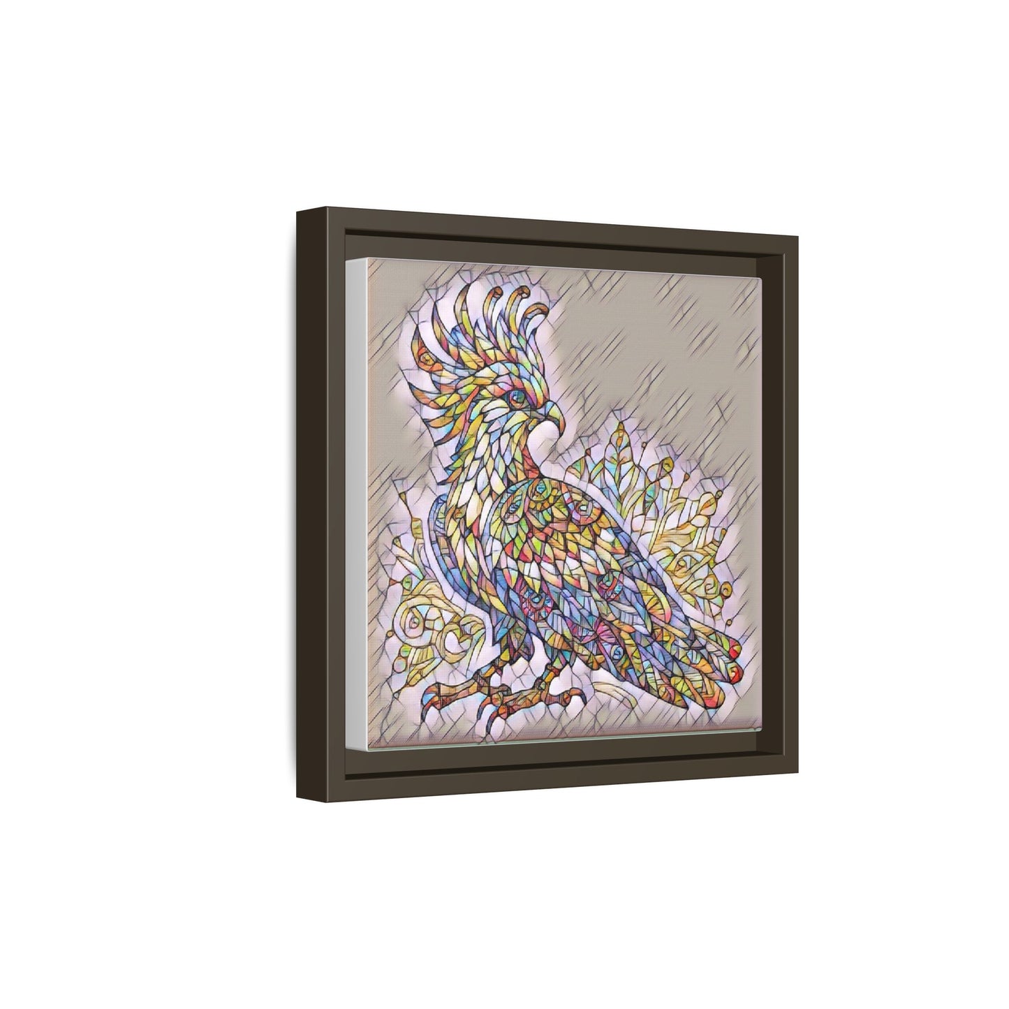 Colorful Stained-Glass Cockatoo Matte Framed Canvas
