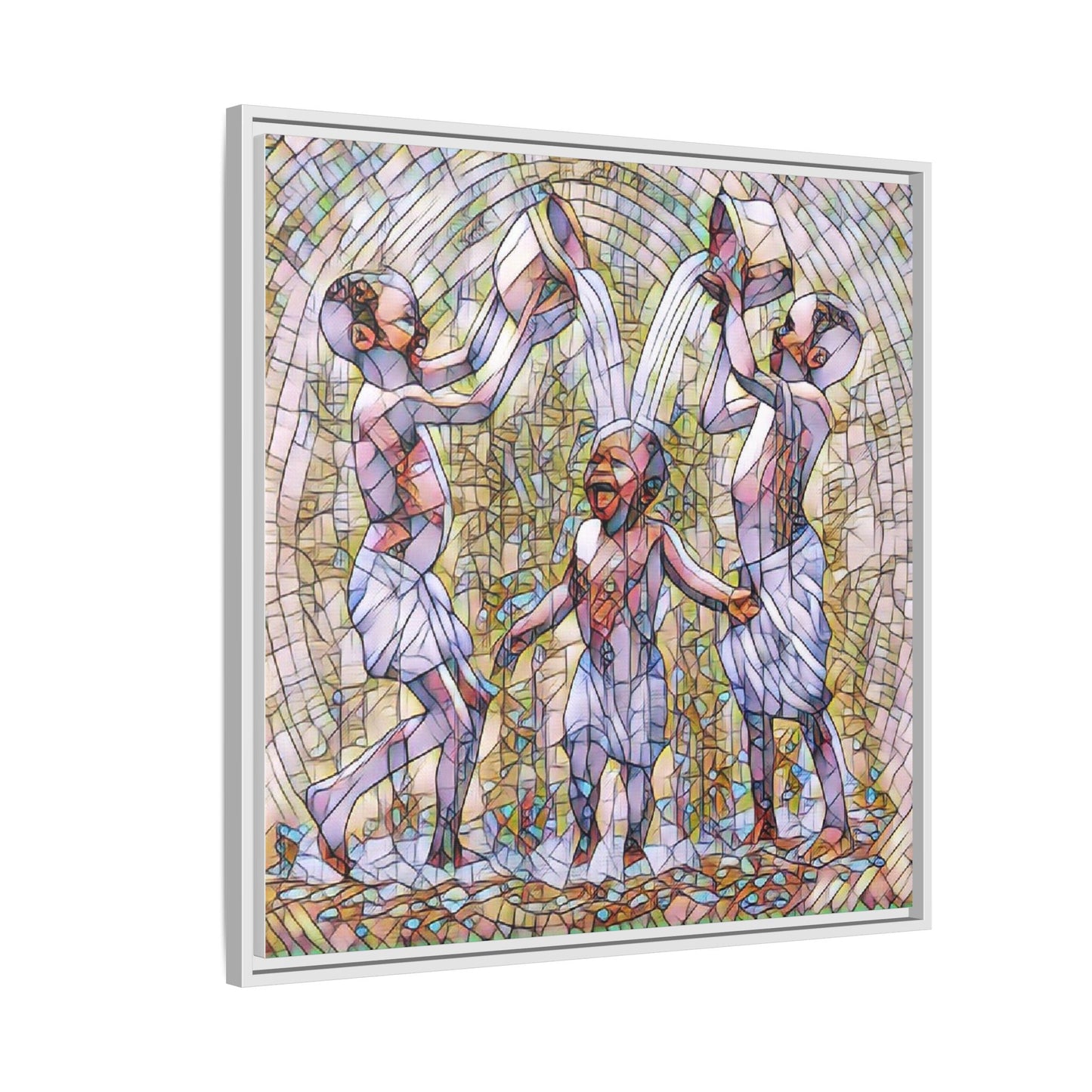 Framed Matte Canvas Art – Joyful Water Dance Family Stained-Glass Print
