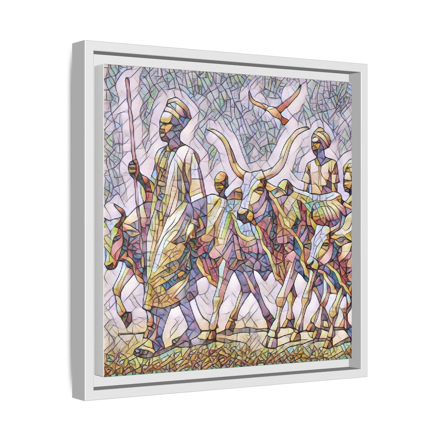 Framed Matte Canvas: Colorful African Herdsmen Art Print