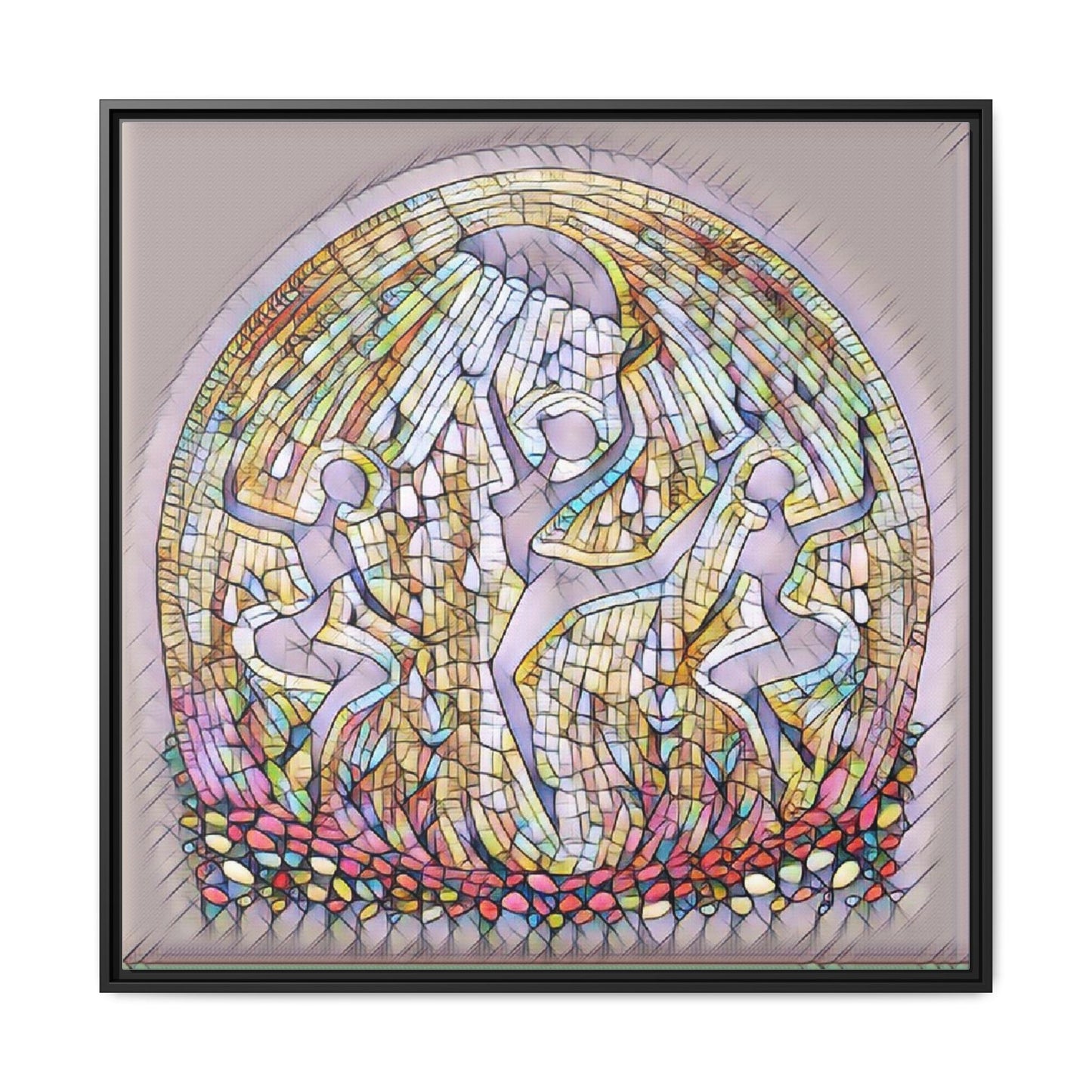 Framed Canvas Art - Stained Glass Dance Trio (Matte Multi-Color)