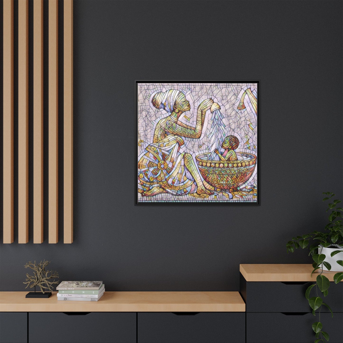 African Mother and Child Mosaic Matte Canvas (Framed)
