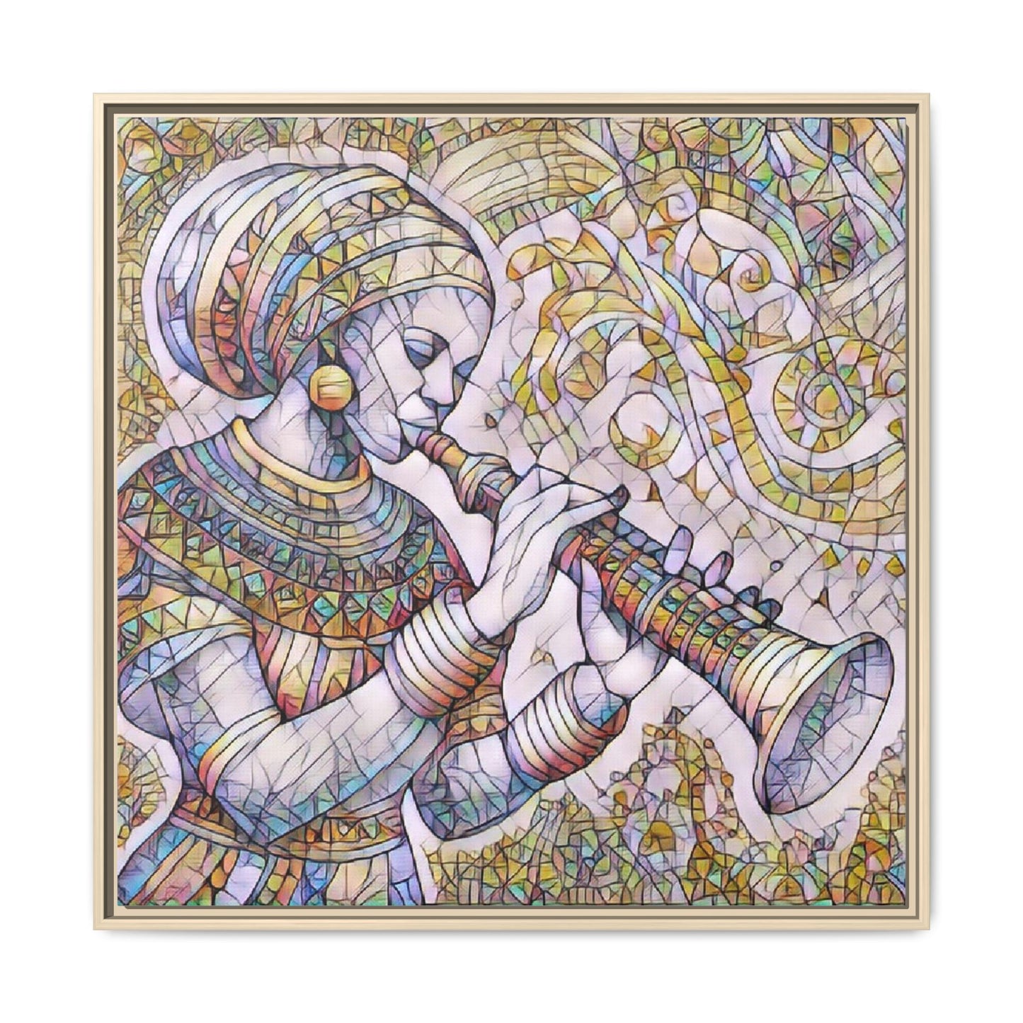 Egyptian Flutist Mosaic Matte Canvas Framed Art