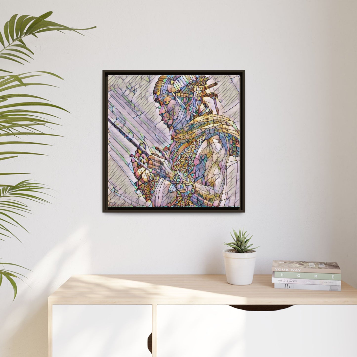 Framed Canvas Art - Colorful Tribal Warrior Portrait (Matte)