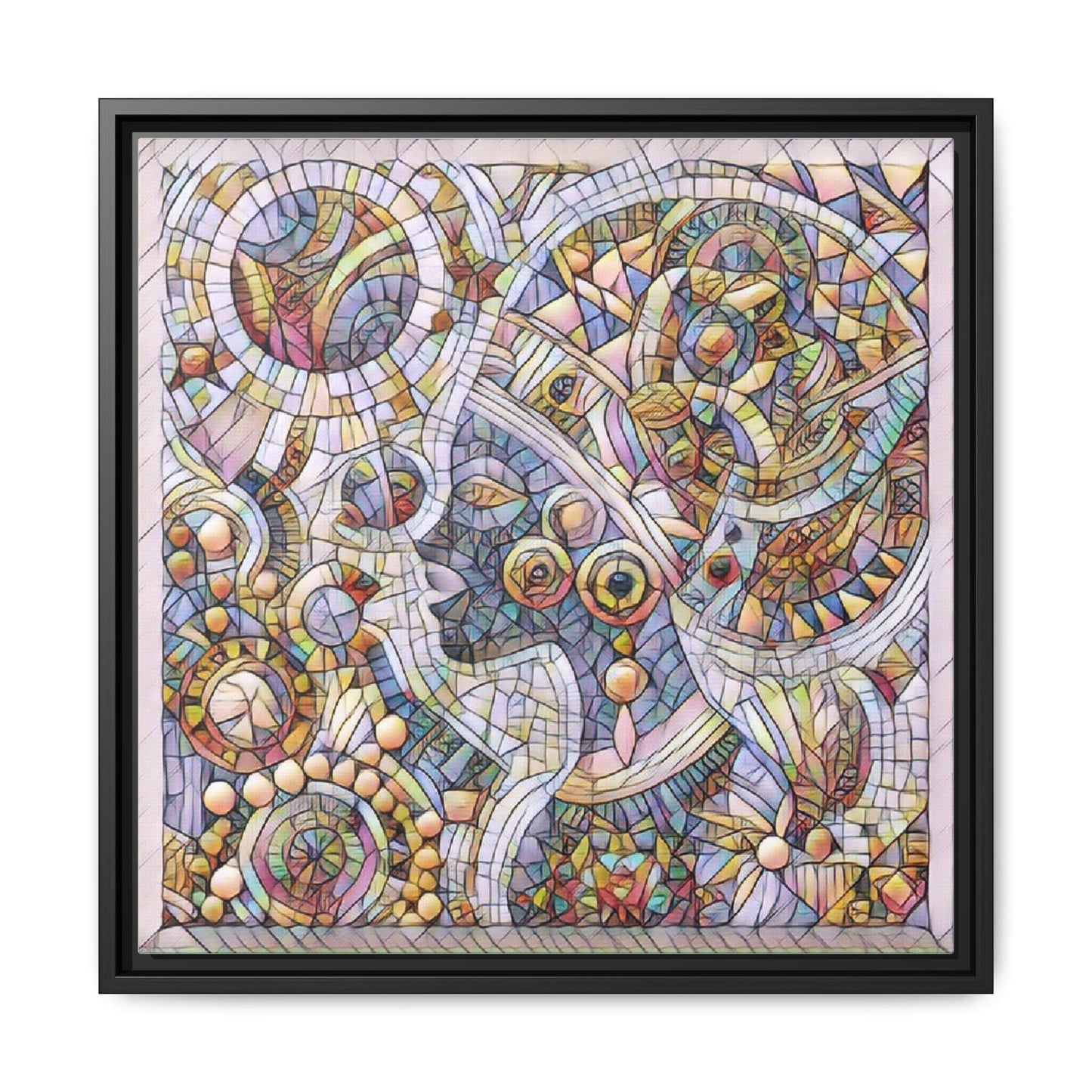 Abstract Mosaic Framed Canvas Art — Multicolor Geometric Wall Decor