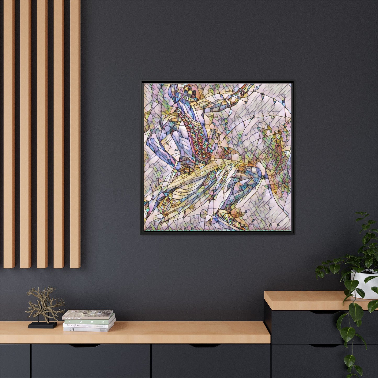 Abstract Stained-Glass Dancers — Framed Matte Canvas Art