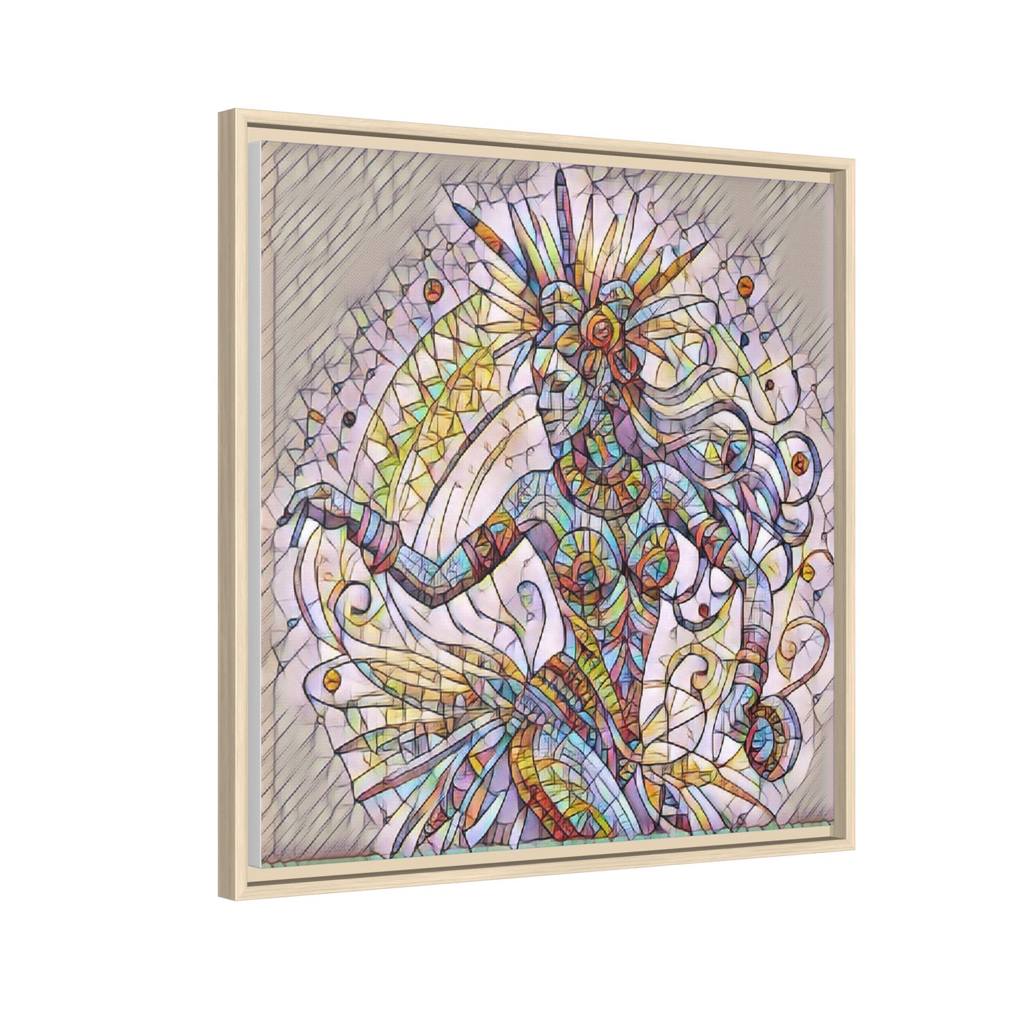 Colorful Mermaid Mosaic Framed Canvas Art — Boho Ocean Wall Decor