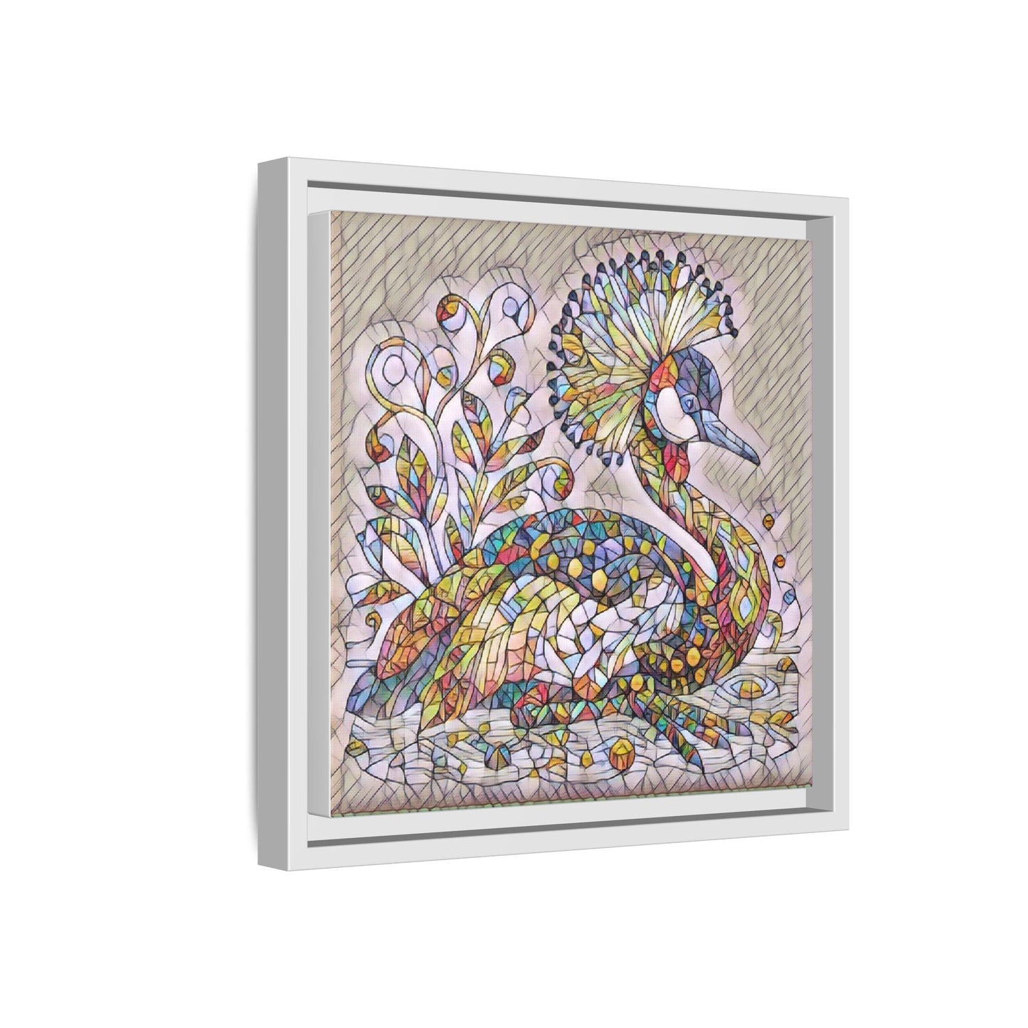 Colorful Peacock Mosaic Framed Canvas Art