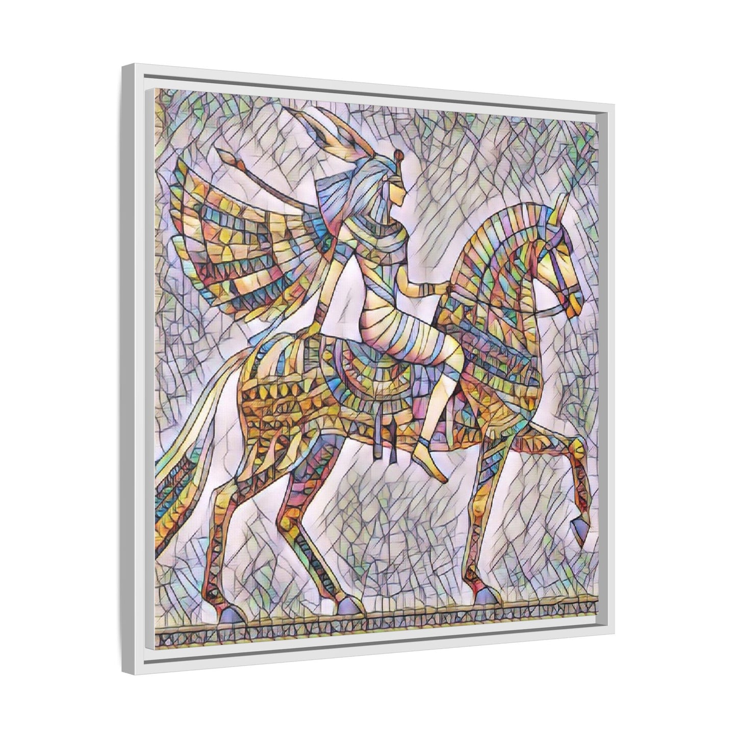 Stained-Glass Style Egyptian Horseman Framed Canvas Print