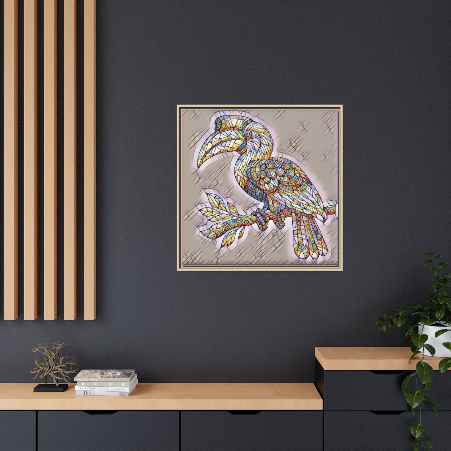Colorful Stained Glass Toucan Matte Canvas Framed Wall Art