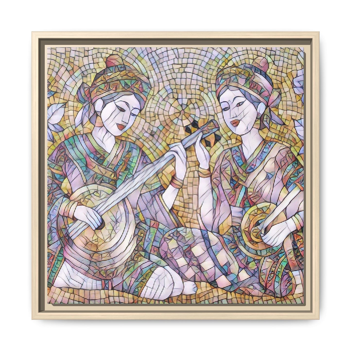 Framed Mosaic Musician Canvas Art — Ethnic Duo Wall Decor