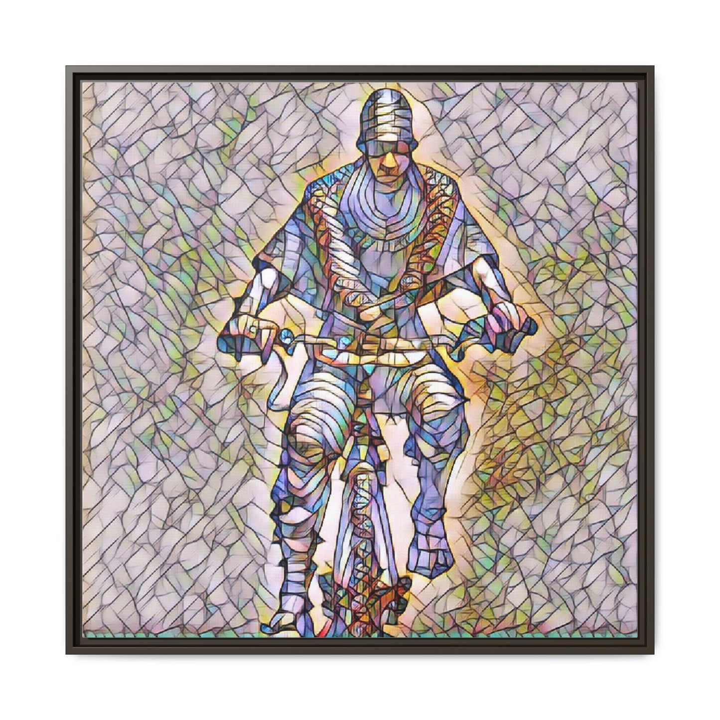 Framed Matte Canvas Art - Stylized Cyclist Illustration