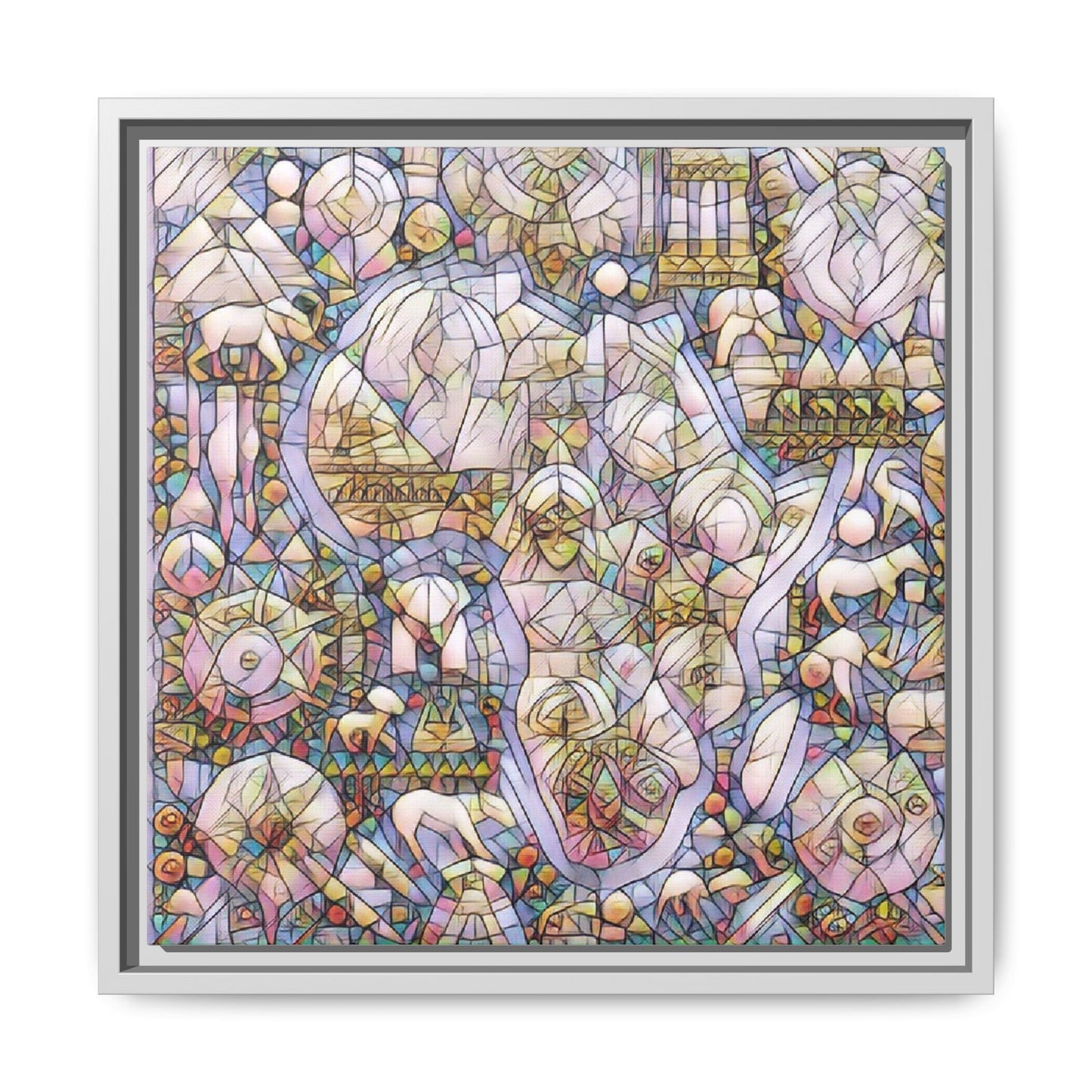 Abstract Stained-Glass Style Framed Canvas Print