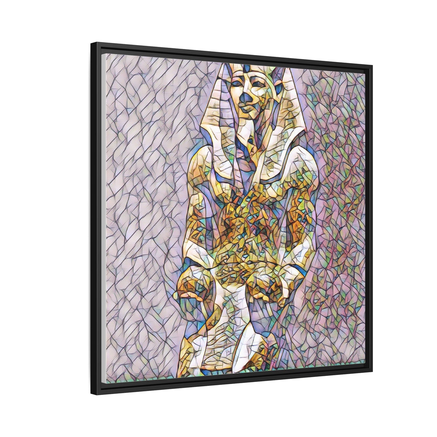 Framed Abstract Pharaoh Matte Canvas Wall Art — Multicolor Egyptian Statue Print