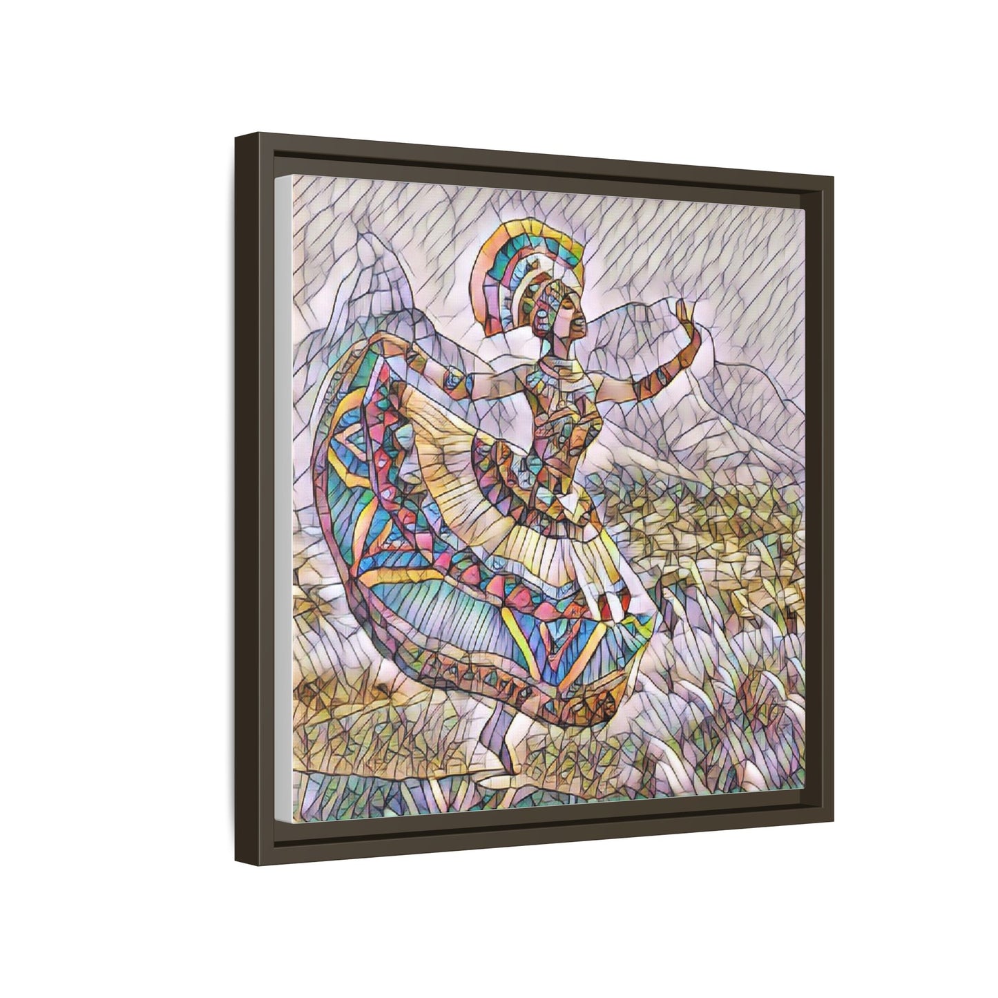 Ballerina Mosaic Framed Canvas Print — Colorful Ethnic Dance Wall Art