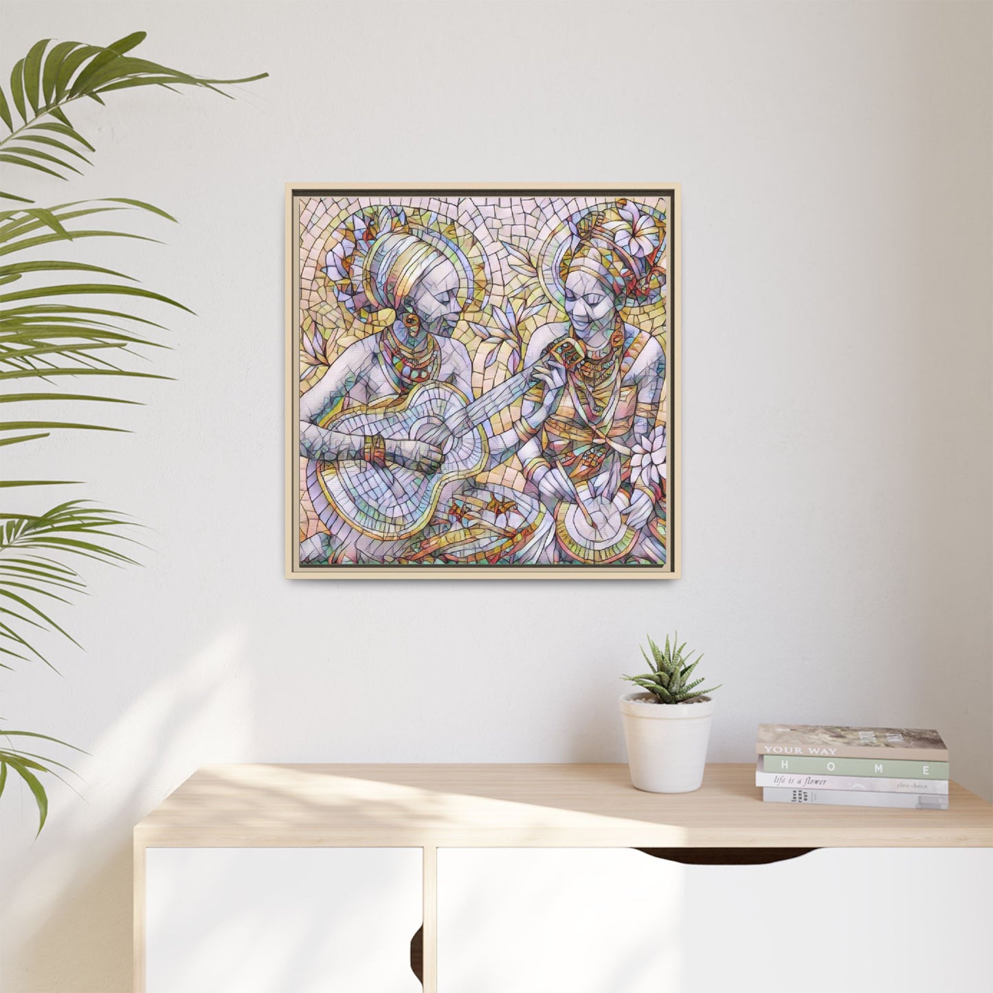 Framed Canvas Art – Colorful Mosaic Musicians Wall Decor