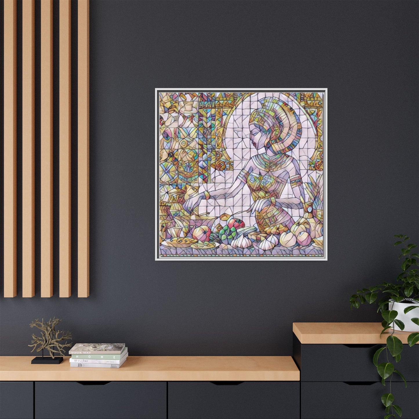 Egyptian Goddess Stained Glass Style Framed Canvas Art