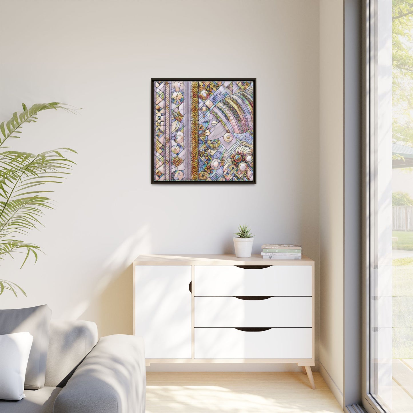Afrocentric Stained-Glass Portrait Matte Framed Canvas