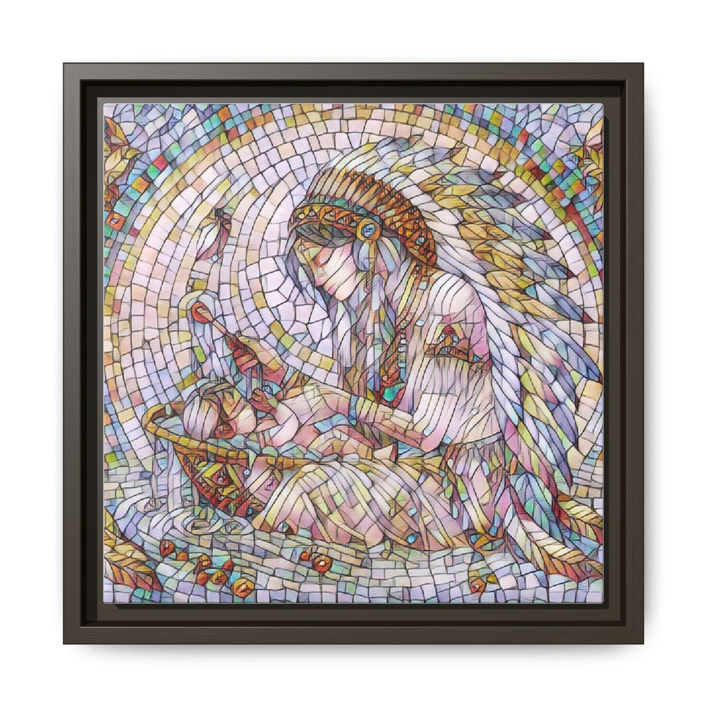 Framed Mosaic Native Mother & Child Matte Canvas Art