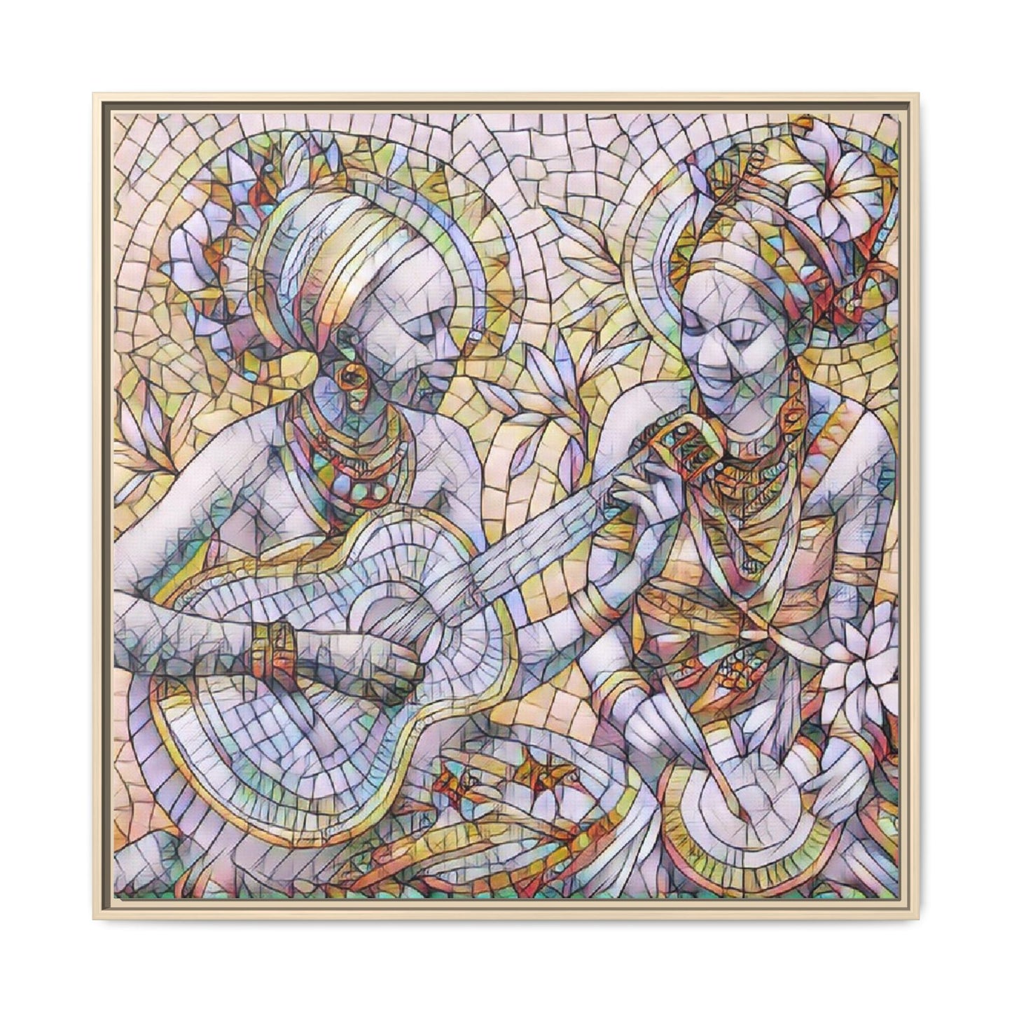 Framed Canvas Art – Colorful Mosaic Musicians Wall Decor