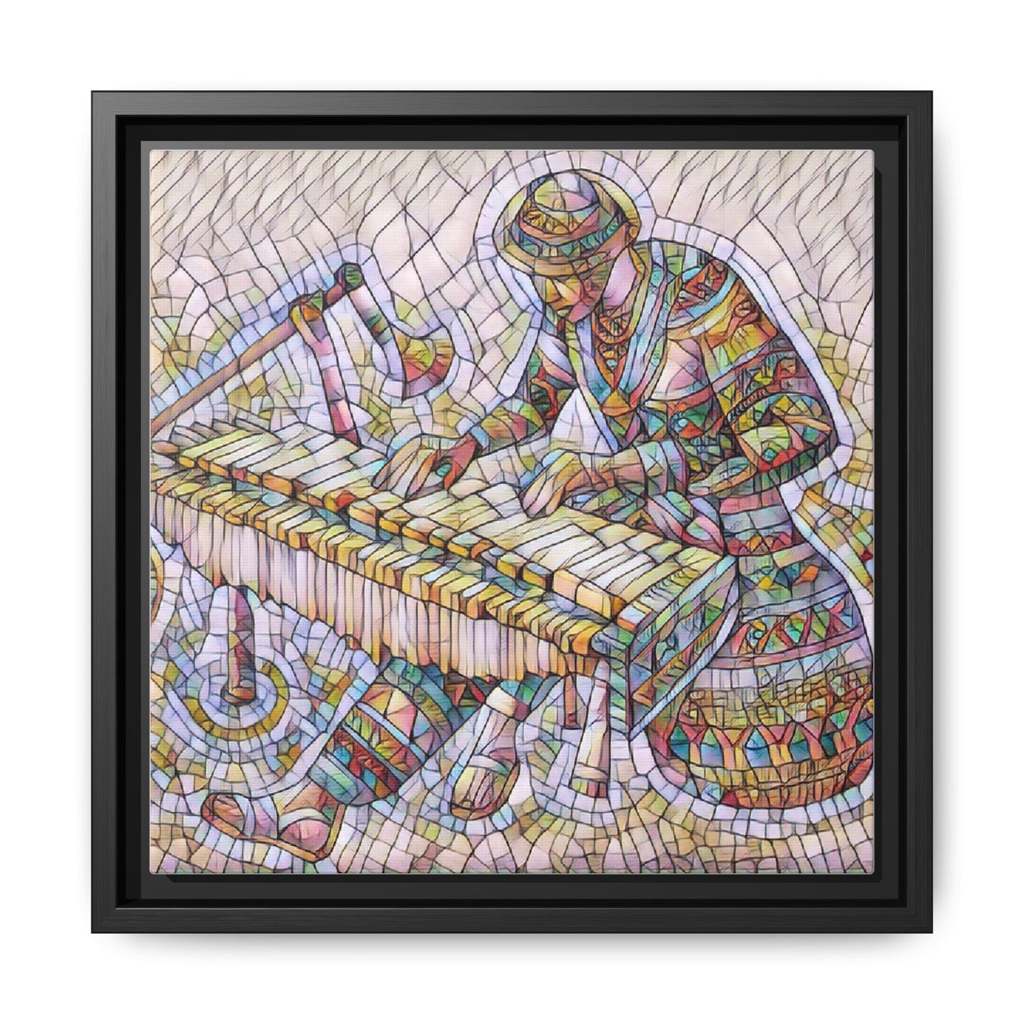 Framed Canvas Art - Colorful Mosaic Vibraphone Musician Print