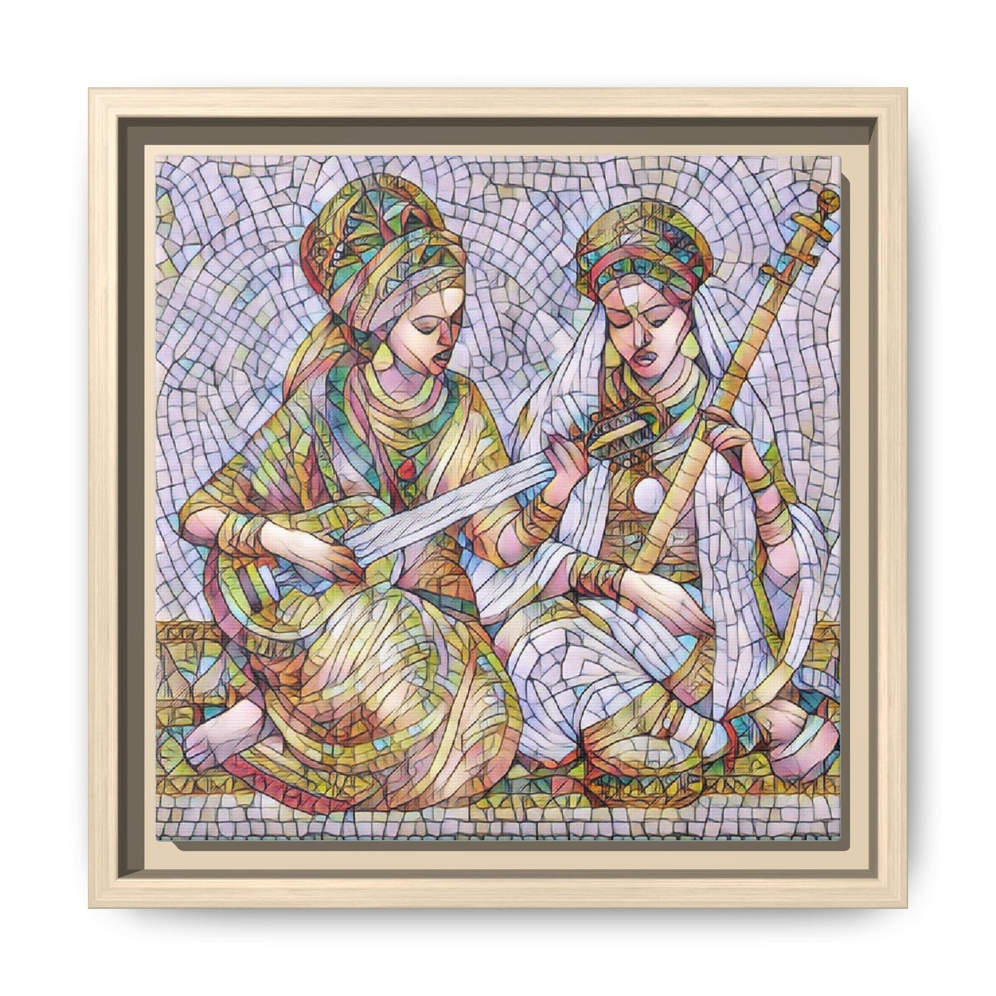 Framed Mosaic Art Print — Two Women Playing Lutes (Matte Canvas)