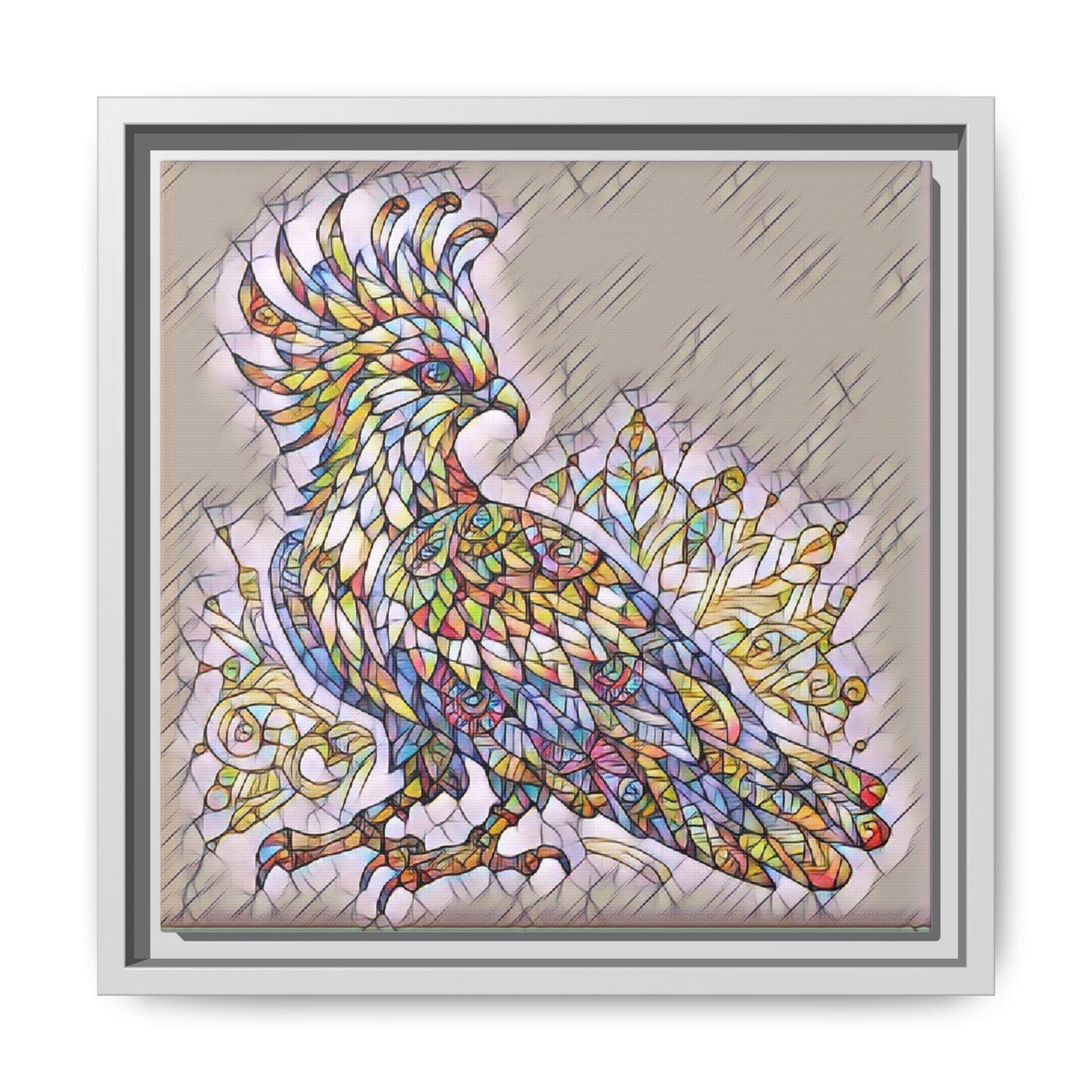 Colorful Stained-Glass Cockatoo Matte Framed Canvas