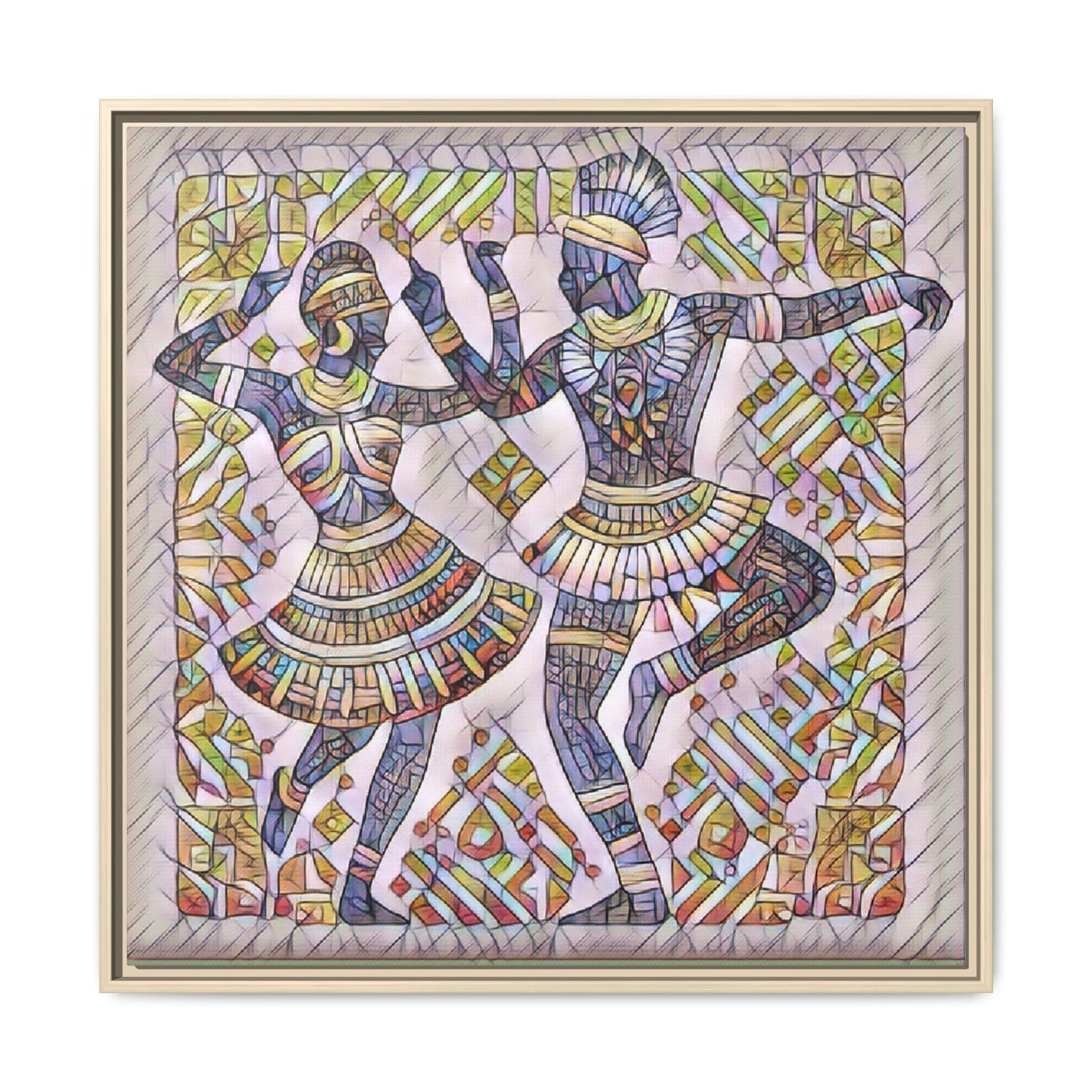 Framed Matte Canvas Print — Colorful Tribal Dancers Wall Art