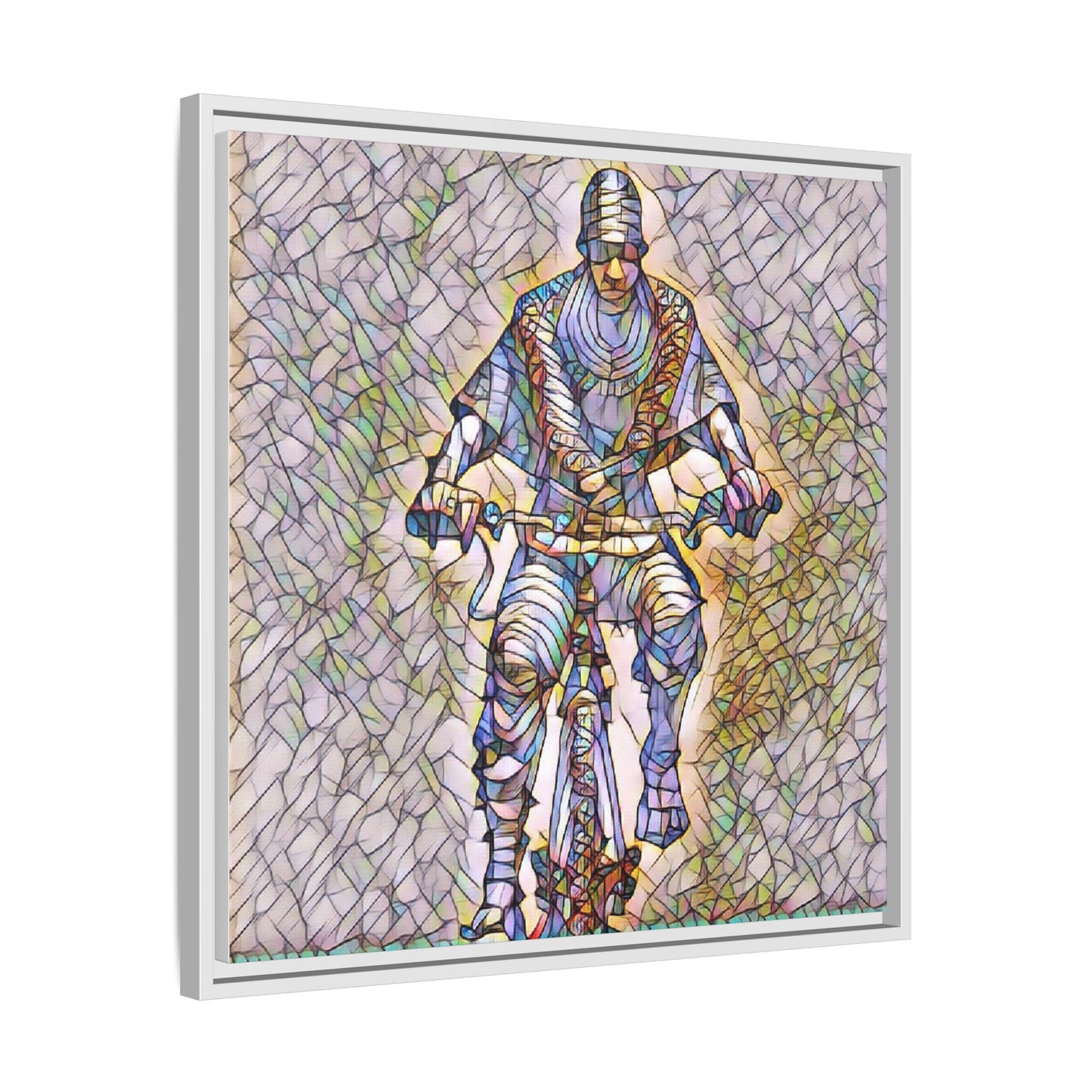 Framed Matte Canvas Art - Stylized Cyclist Illustration