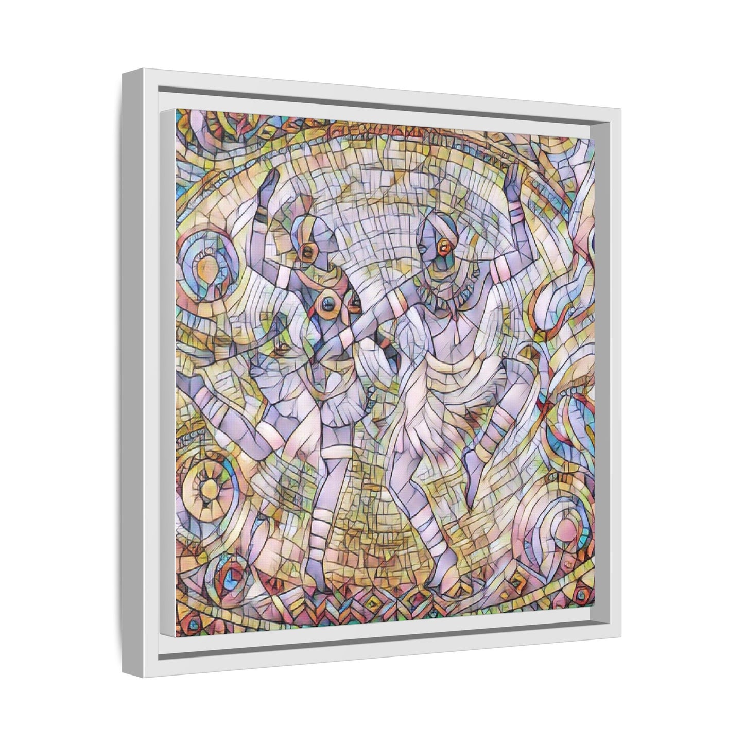 Abstract Dancers Matte Framed Canvas Wall Art — Multi‑Color Stained Glass Style
