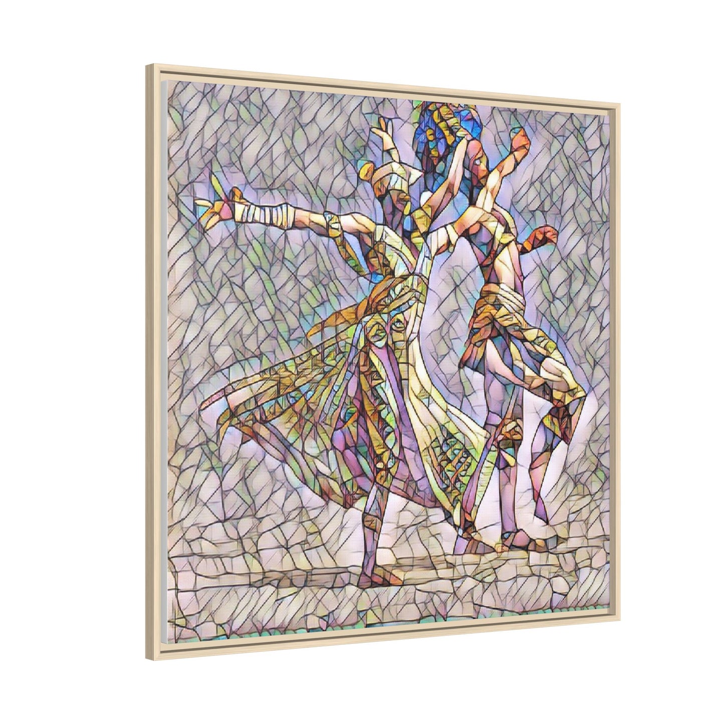Framed Matte Canvas Wall Art — Abstract Dancers in Stained Glass Style