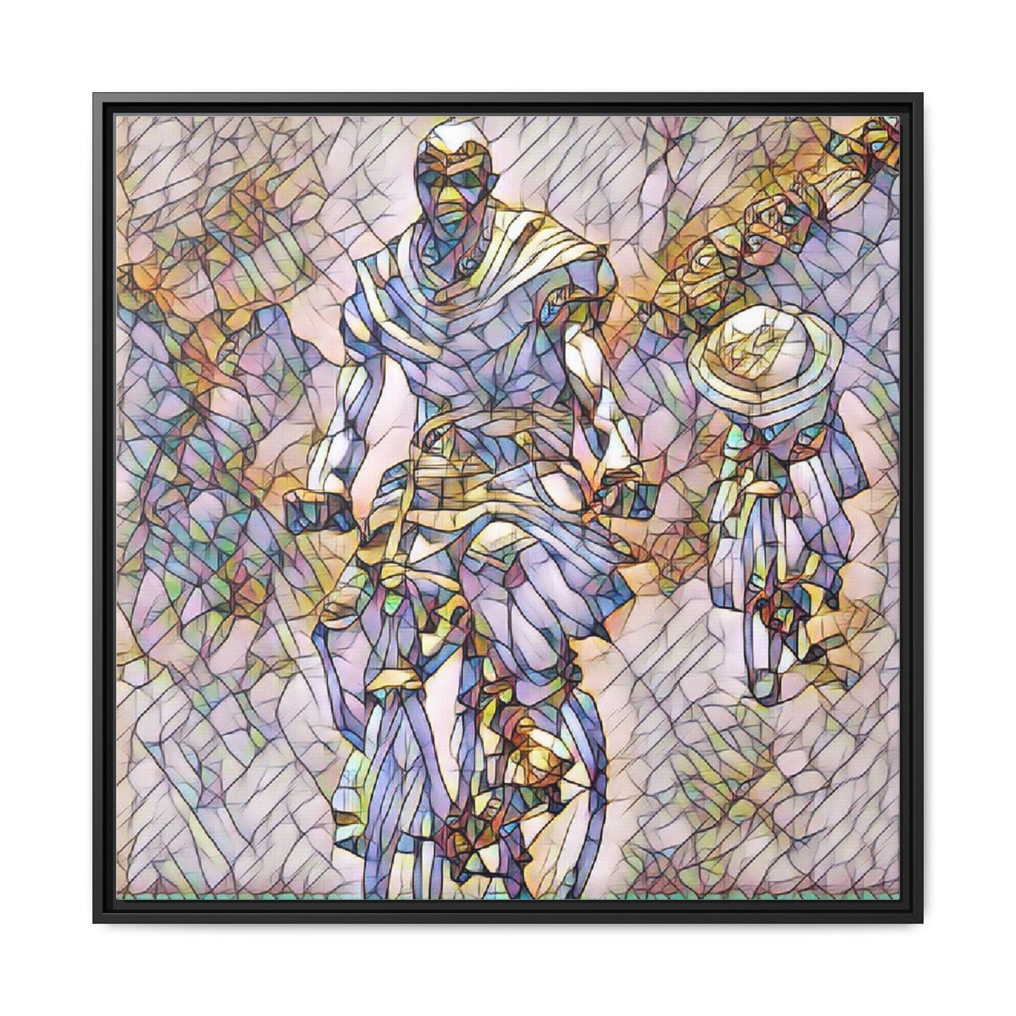 Framed Matte Canvas — Abstract Cyclist Artwork (Multi‑Color)
