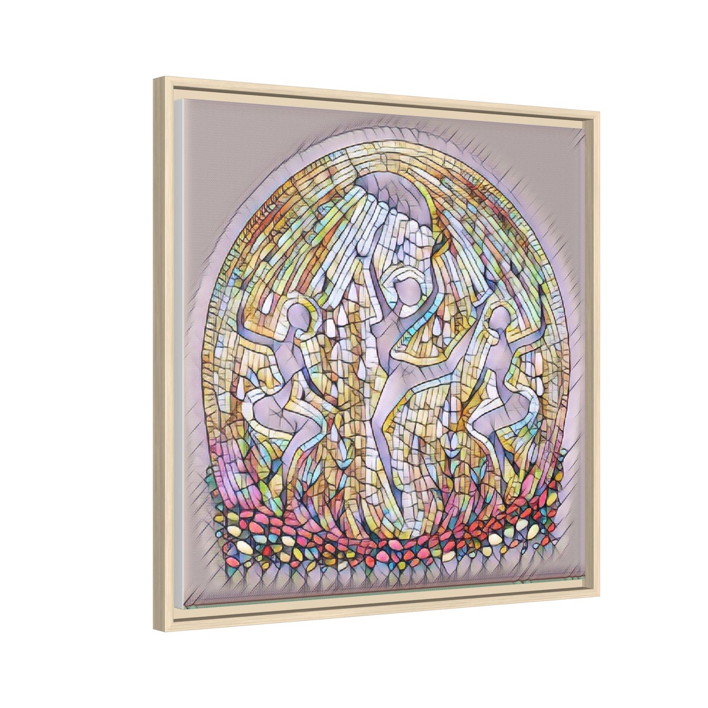 Framed Canvas Art - Stained Glass Dance Trio (Matte Multi-Color)